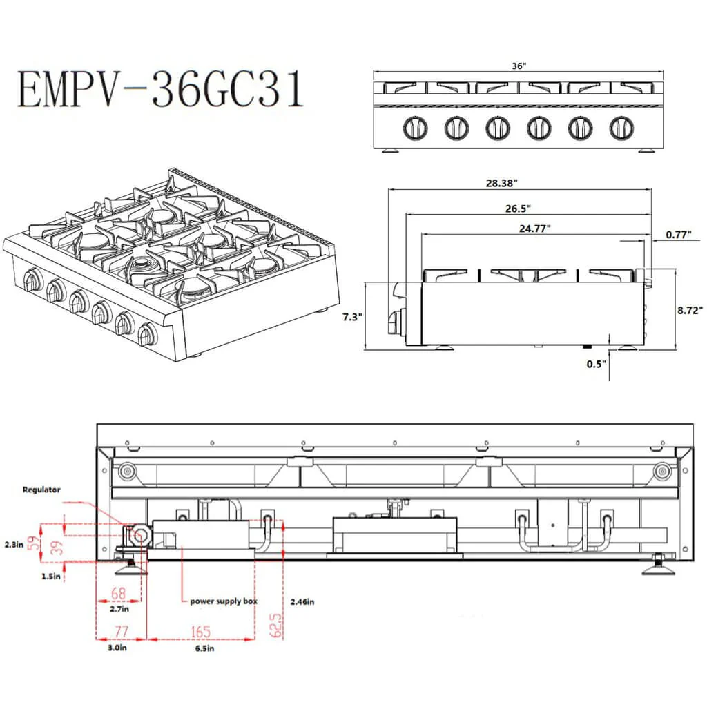 Empava 36-Inch Pro-Style Slide-In Natural Gas Cooktops (EMPV-36GC31) - Image 7