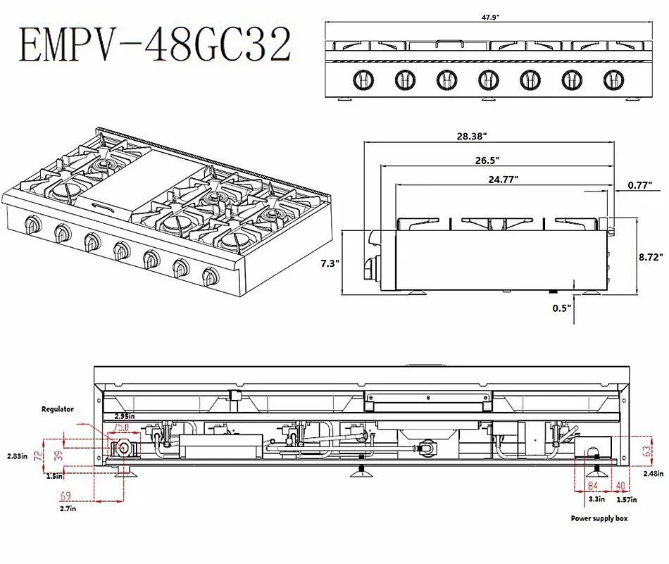 Empava 48-Inch Pro-Style Slide-In Natural Gas Cooktops in Stainless Steel (EMPV-48GC32) - Image 7