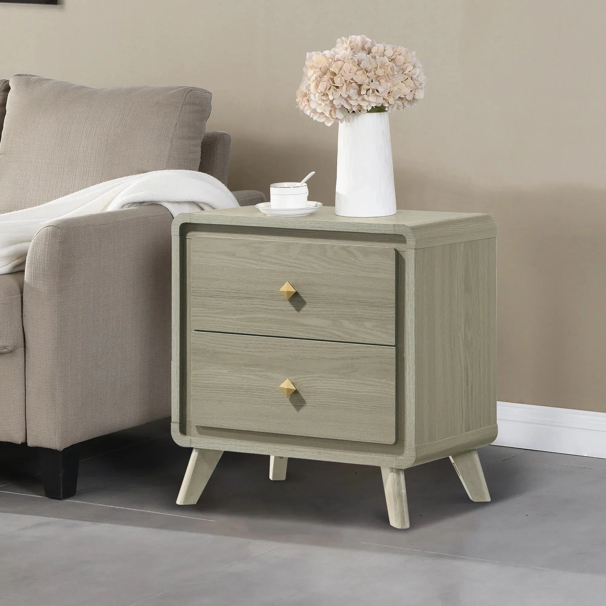 Parrot Uncle Rainier Modern 25-Inch 2-Drawer Nightstand in Gray Wood (FM72002GY-N-PU) - Image 3