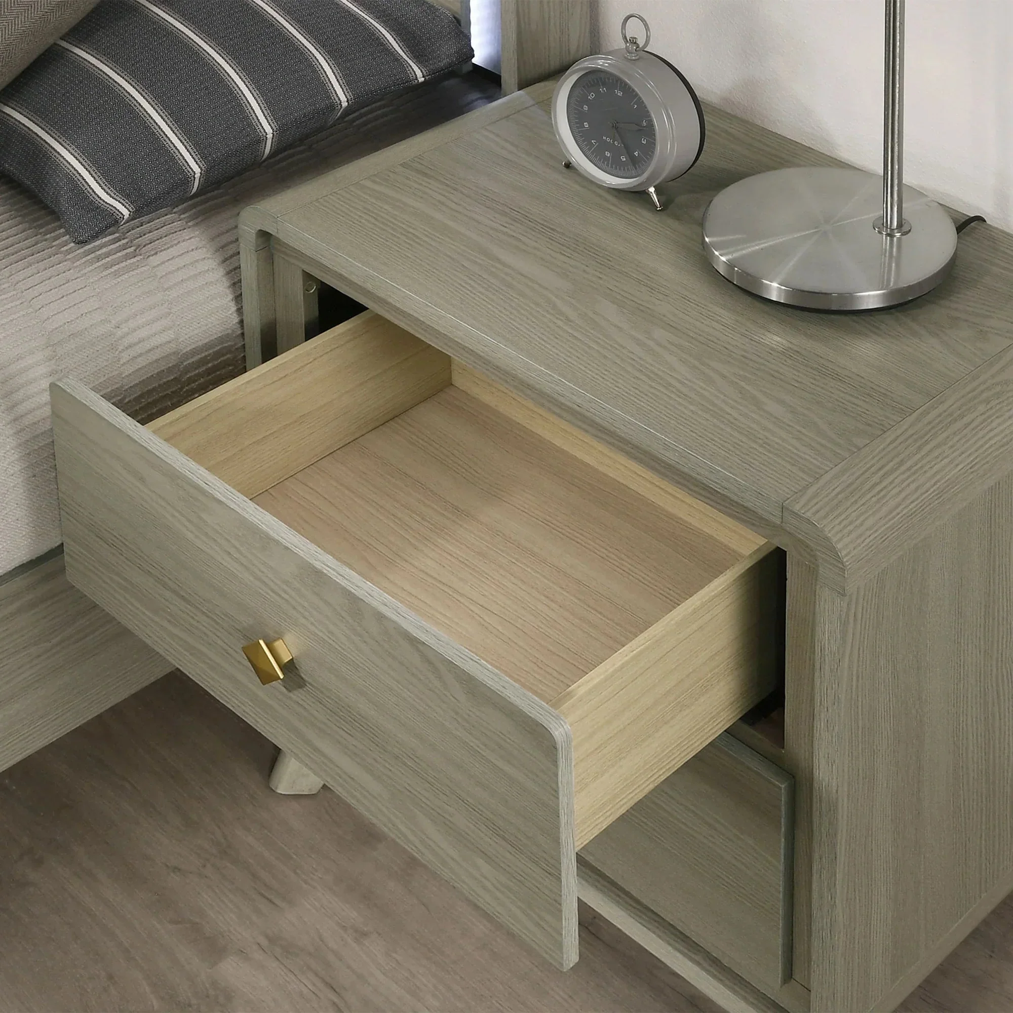 Parrot Uncle Rainier Modern 25-Inch 2-Drawer Nightstand in Gray Wood (FM72002GY-N-PU) - Image 4