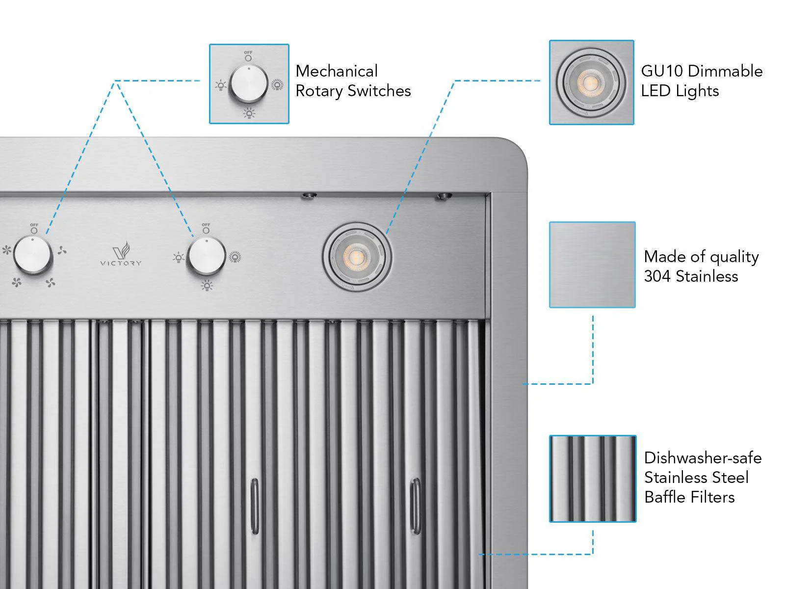 Victory Elegant 30-Inch 600 CFM Wall Mounted Range Hood in Stainless Steel (Elegant-30) - Image 3
