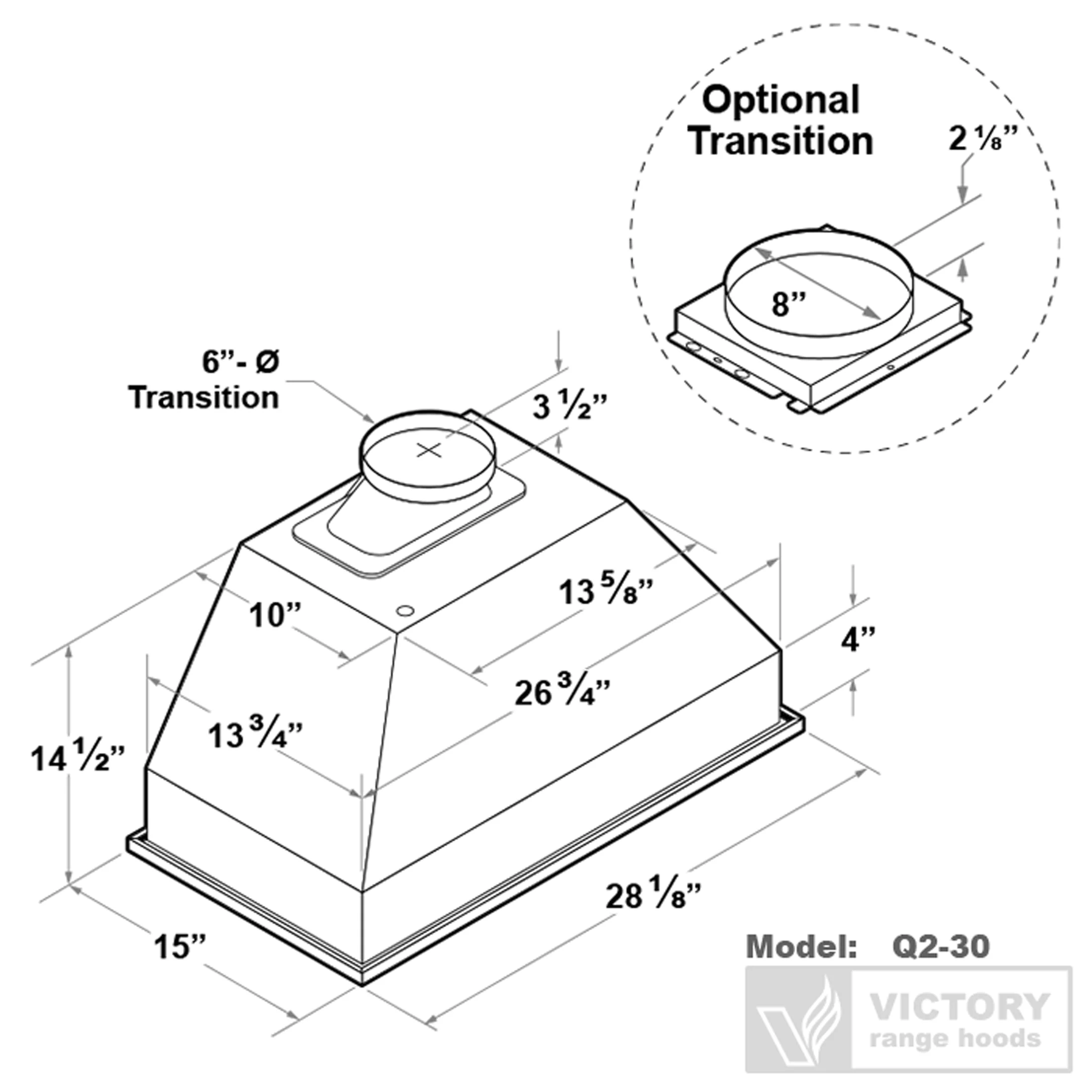 Victory Q2 30-Inch 700 CFM Insert Range Hood in Stainless Steel (Q2-30) - Image 6