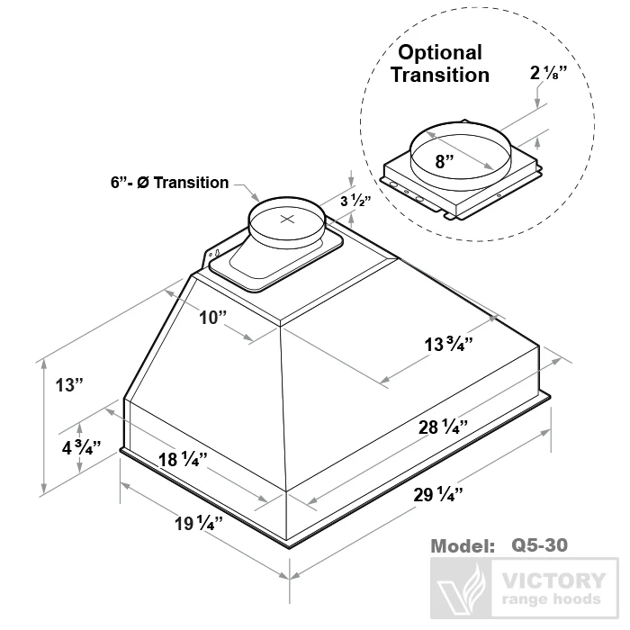 Victory Q5 30-Inch 750 CFM Insert Range Hood in Stainless Steel (Q5-30) - Image 10