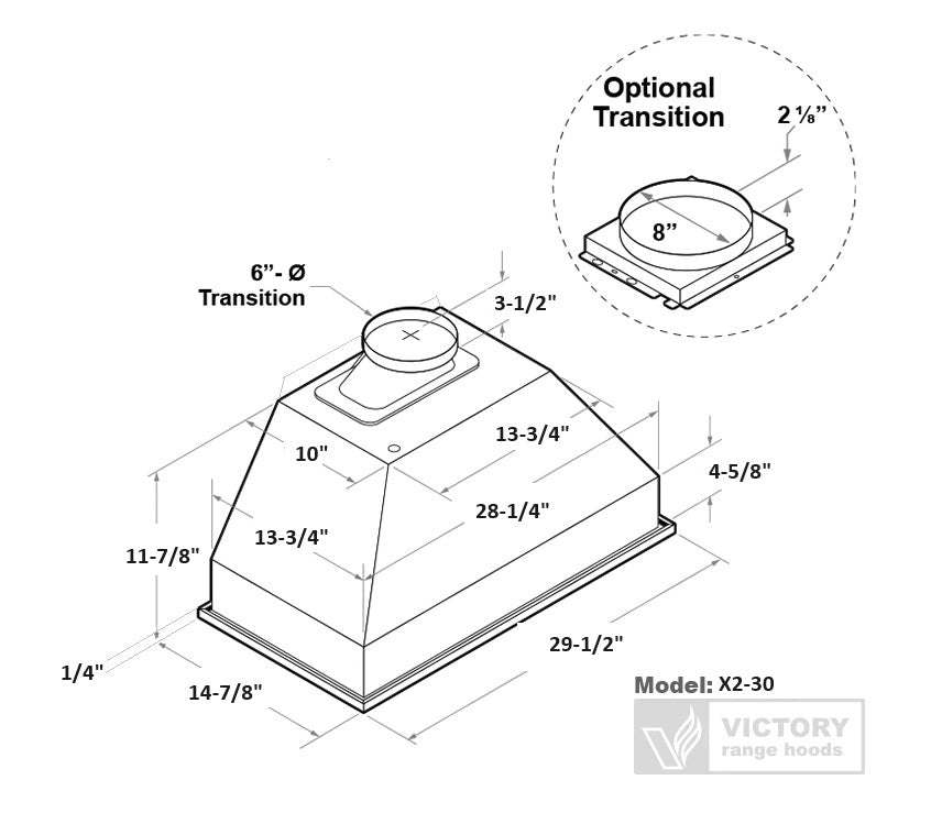 Victory X2 30-Inch 700 CFM Insert Range Hood in Stainless Steel (X2-30) - Image 9