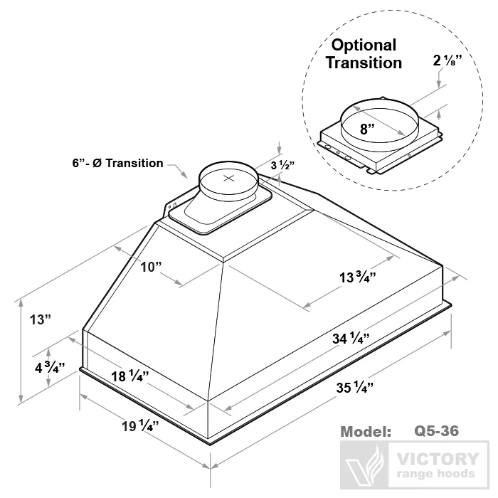 Victory Q5 36-Inch 750 CFM Insert Range Hood in Stainless Steel (Q5-36) - Image 10