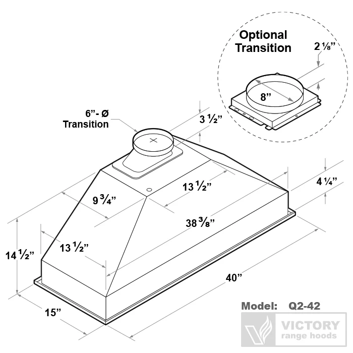 Victory Q2 42-Inch 700 CFM Insert Range Hood in Stainless Steel (Q2-42) - Image 8