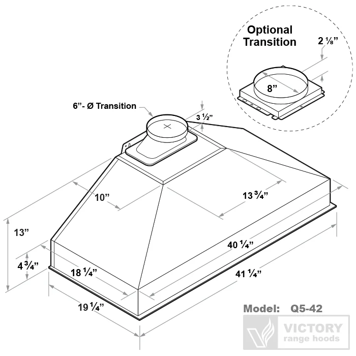 Victory Q5 42-Inch 750 CFM Range Hood Insert in Stainless Steel (Q5-42) - Image 10