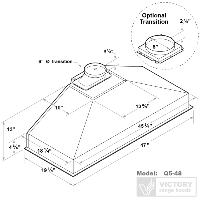 Victory Q5 48-Inch 750 CFM Insert Range Hood in Stainless Steel (Q5-48) - Image 5