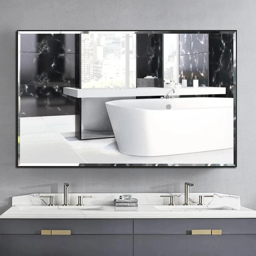 Parrot Uncle Reflections Sleek Modern Black Aluminum Framed Beveled Wall Mirror - Image 12