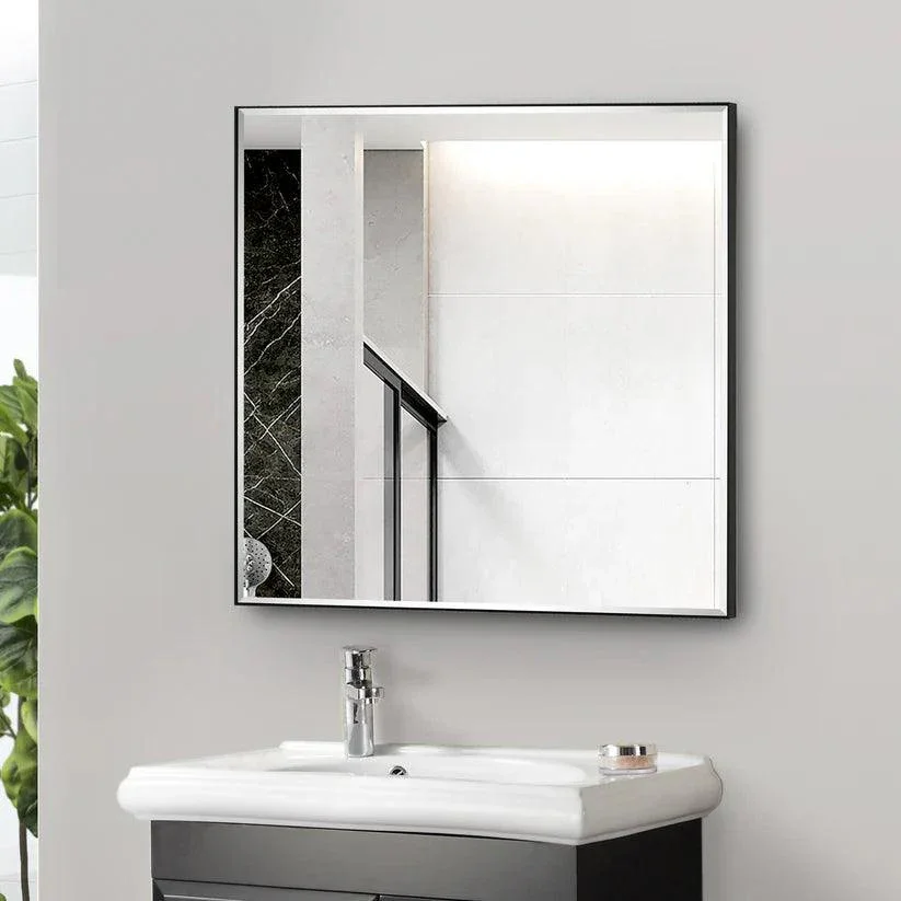 Parrot Uncle Reflections Sleek Modern Black Aluminum Framed Beveled Wall Mirror - Image 13