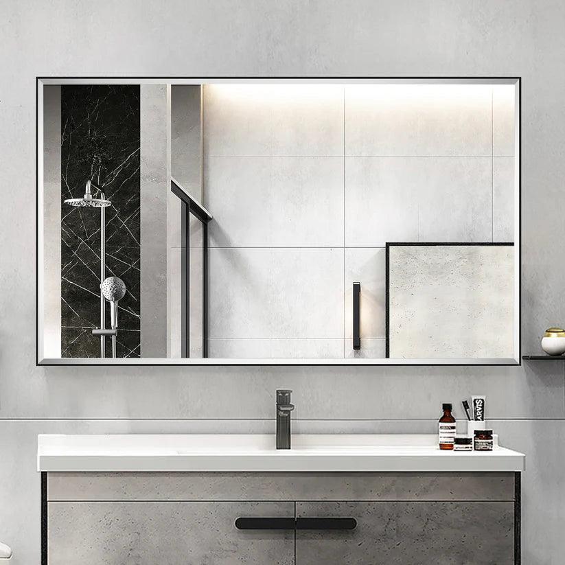 Parrot Uncle Reflections Sleek Modern Black Aluminum Framed Beveled Wall Mirror - Image 8