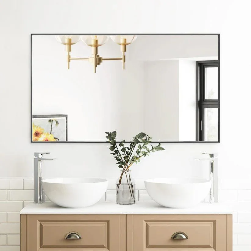 Parrot Uncle Reflections Sleek Modern Black Aluminum Framed Wall Mirror - Image 21