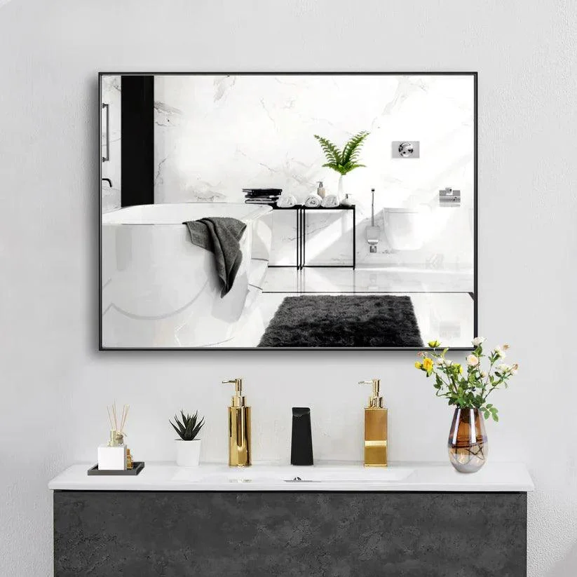 Parrot Uncle Reflections Sleek Modern Black Aluminum Framed Wall Mirror - Image 34
