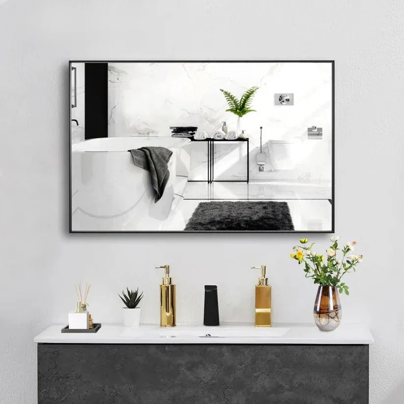 Parrot Uncle Reflections Sleek Modern Black Aluminum Framed Wall Mirror - Image 4