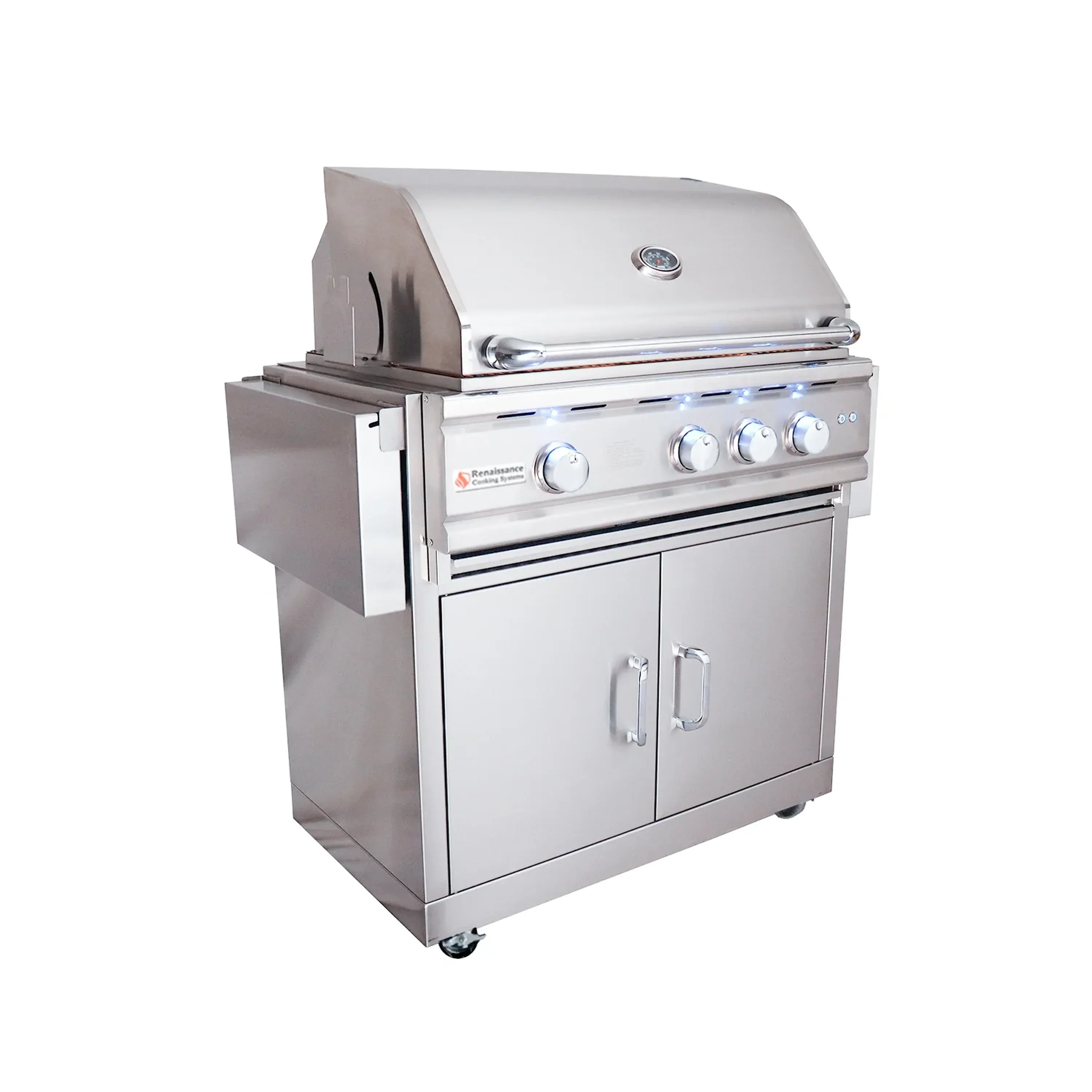 Renaissance Cutlass Pro 30-Inch Propane Gas Grill w/ Rear Burner, Briquette Trays & Blue LED Lights w/ Cart & Gas Connection (RON30B LP CK) - Image 3