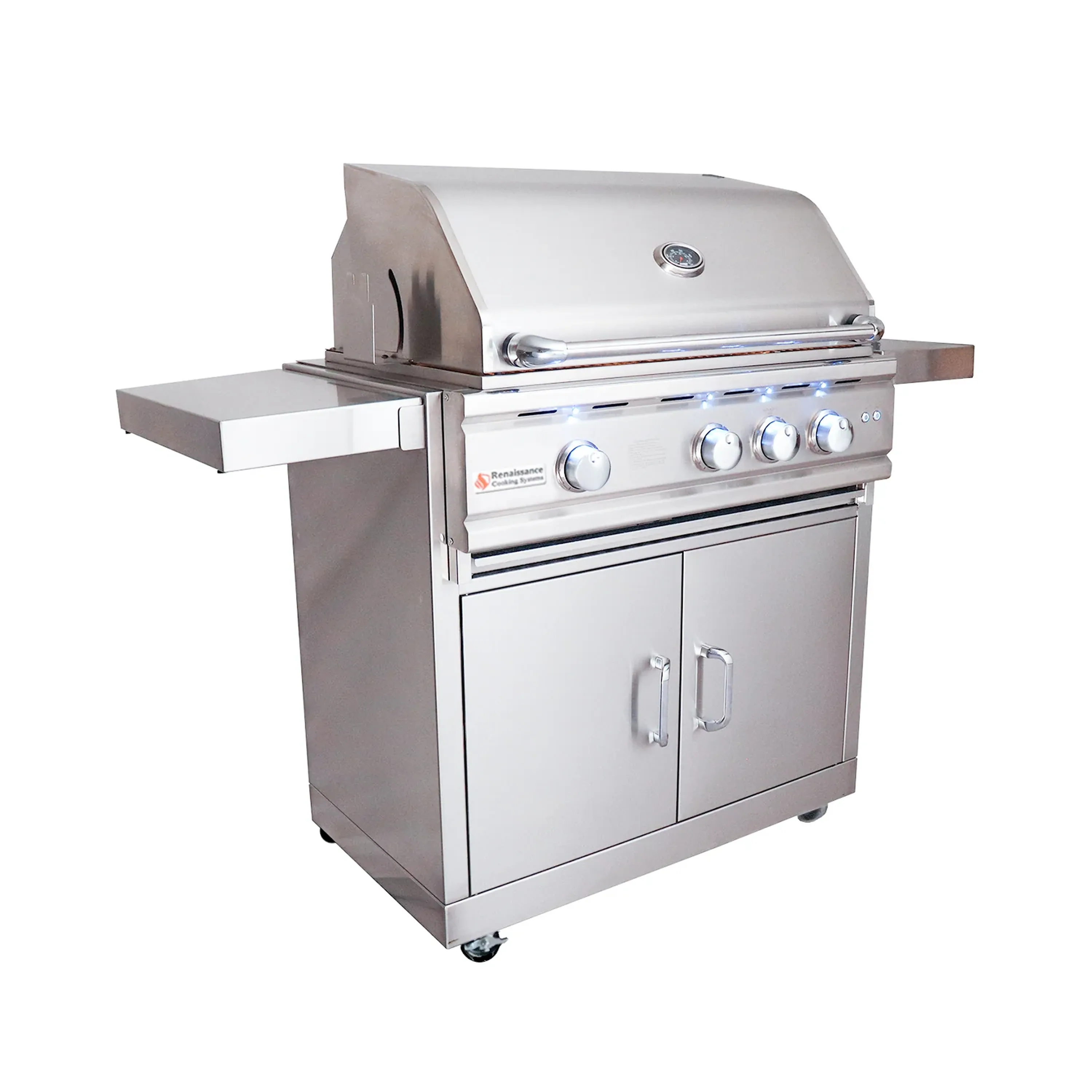 Renaissance Cutlass Pro 30-Inch Propane Gas Grill w/ Rear Burner, Briquette Trays & Blue LED Lights w/ Cart & Gas Connection (RON30B LP CK) - Image 4