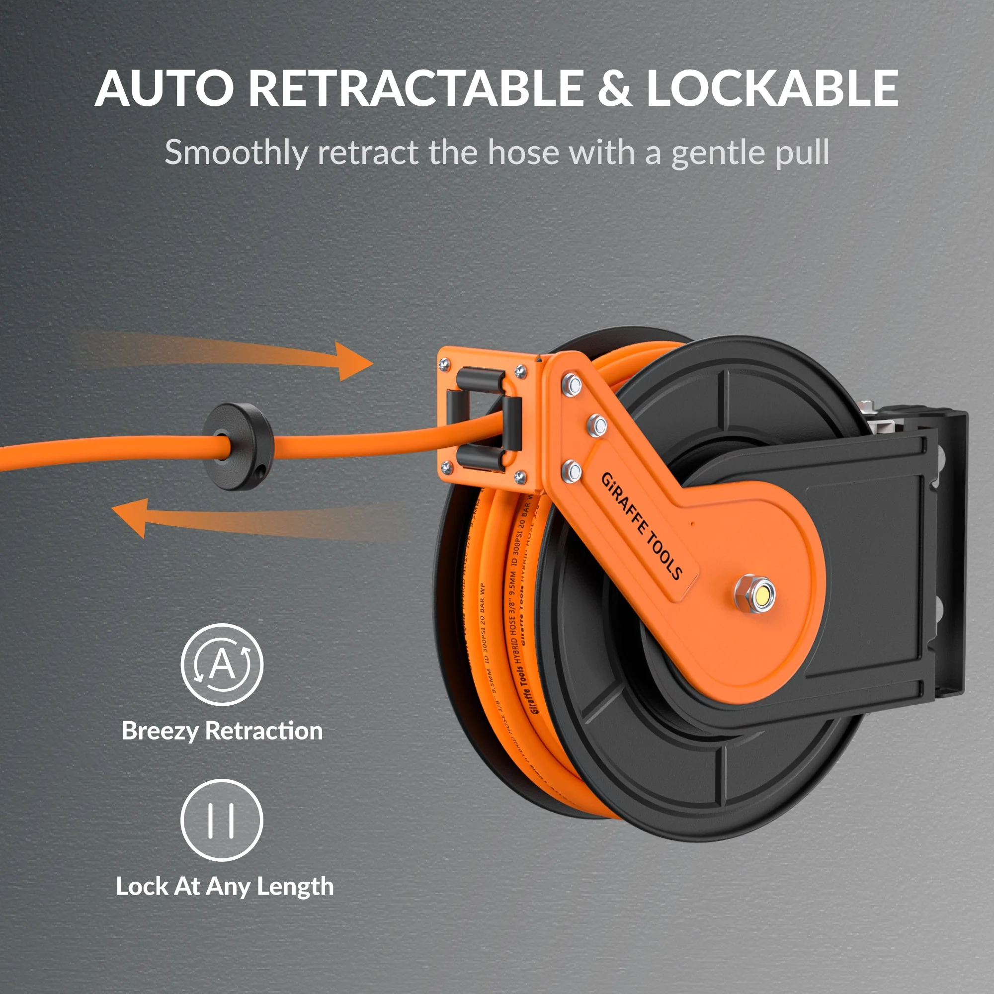 Giraffe Tools 3/8-Inch, 25 Ft. - 50 Ft. Retractable Air Hose Reel with Alloy Steel Reel - Image 3