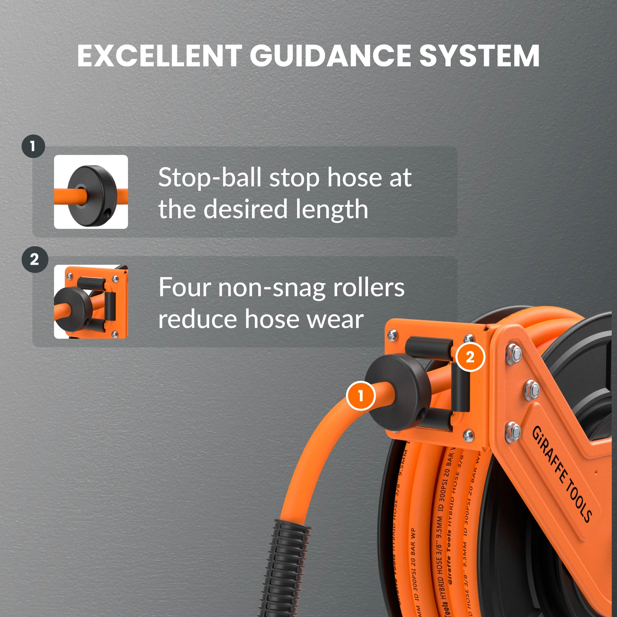 Giraffe Tools 3/8-Inch, 25 Ft. - 50 Ft. Retractable Air Hose Reel with Alloy Steel Reel - Image 4