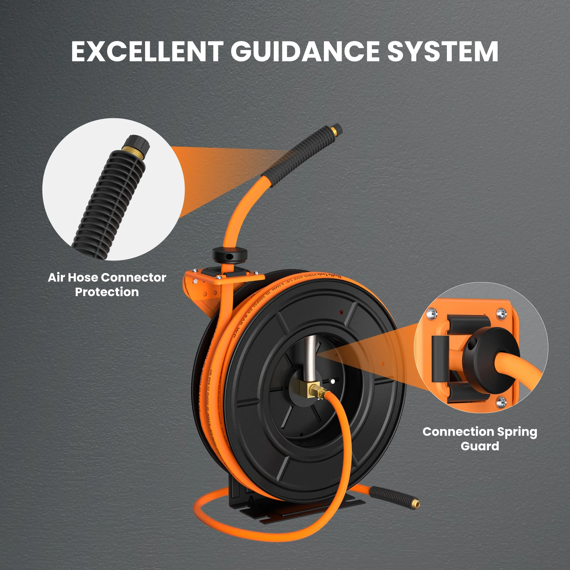 Giraffe Tools 3/8-Inch, 25 Ft. - 50 Ft. Retractable Air Hose Reel with Alloy Steel Reel - Image 5
