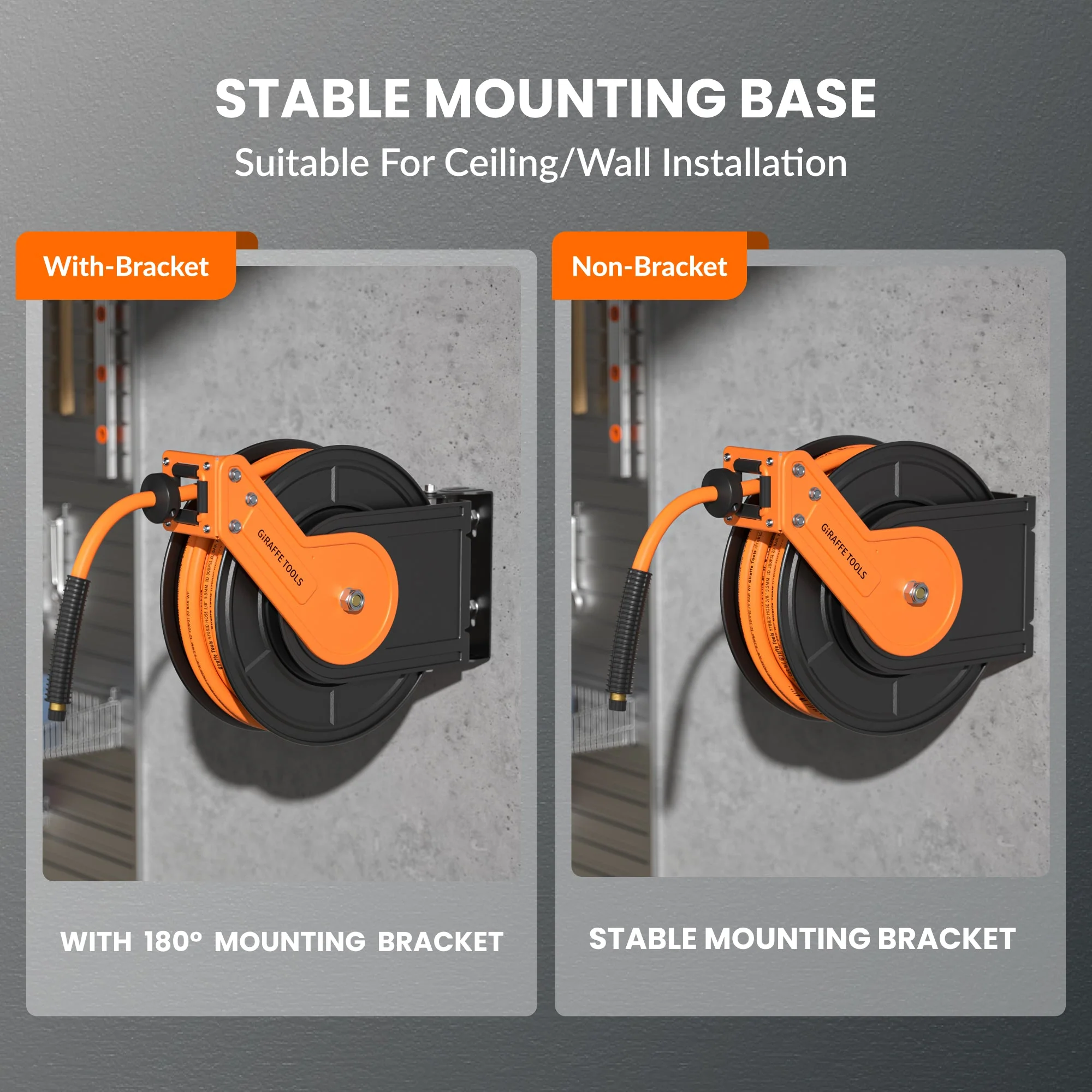 Giraffe Tools 3/8-Inch, 25 Ft. - 50 Ft. Retractable Air Hose Reel with Alloy Steel Reel - Image 8