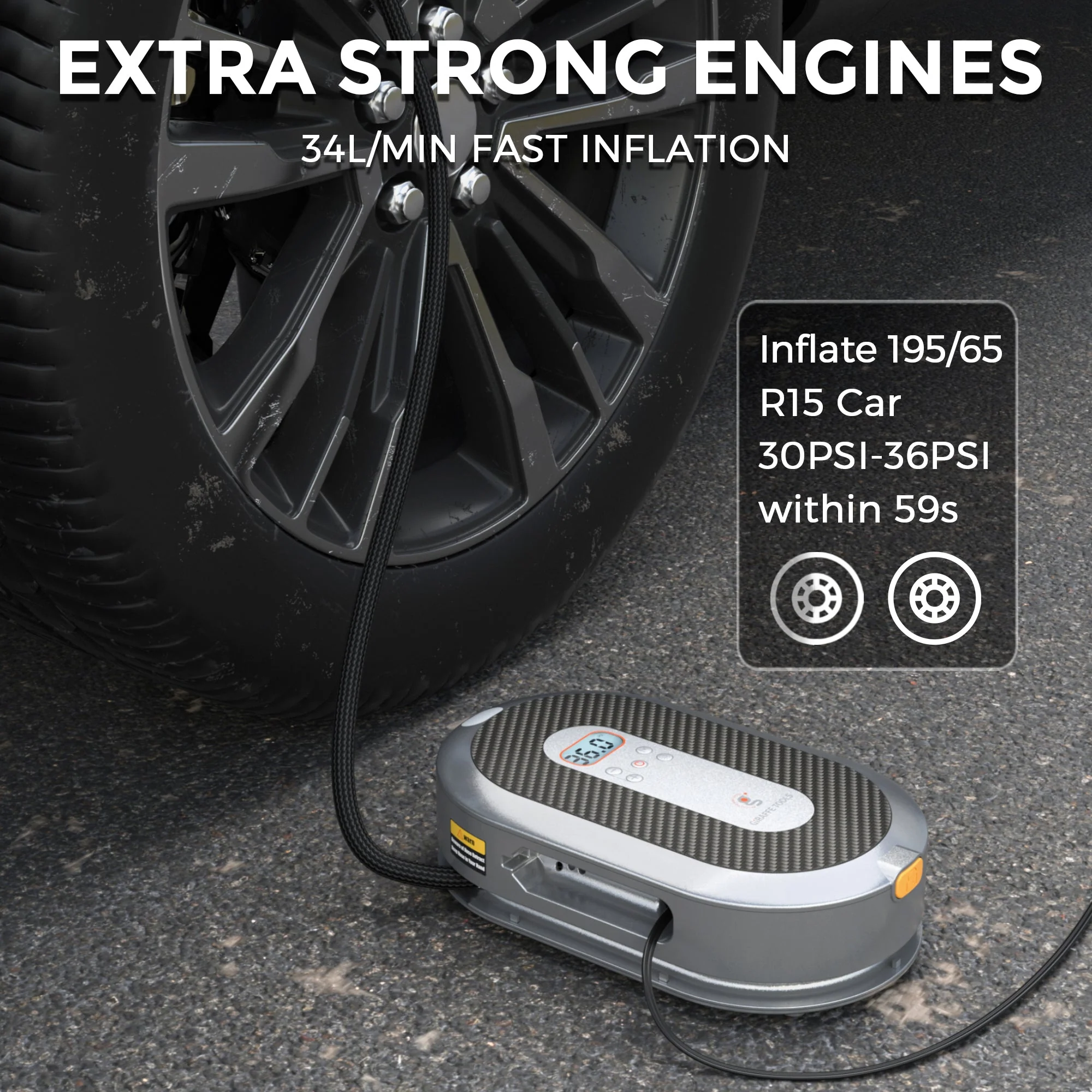 Giraffe Tools 150 PSI Retractable Car Tire Inflator with Memory Function - Image 6