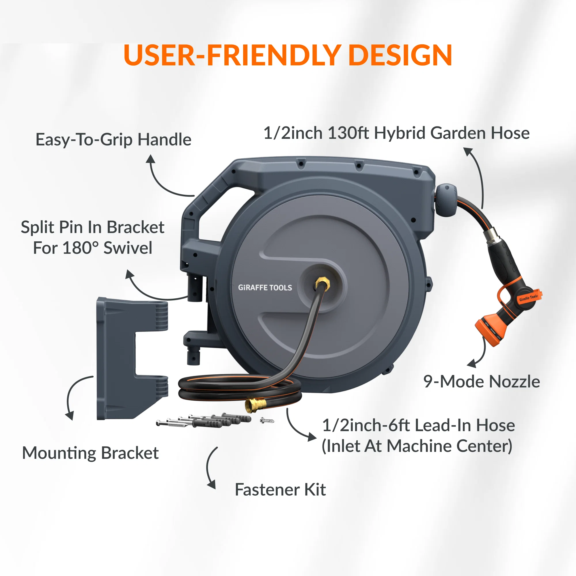 Giraffe Tools 1/2-Inch, 130 Ft. Retractable Garden Hose Reel - Image 10