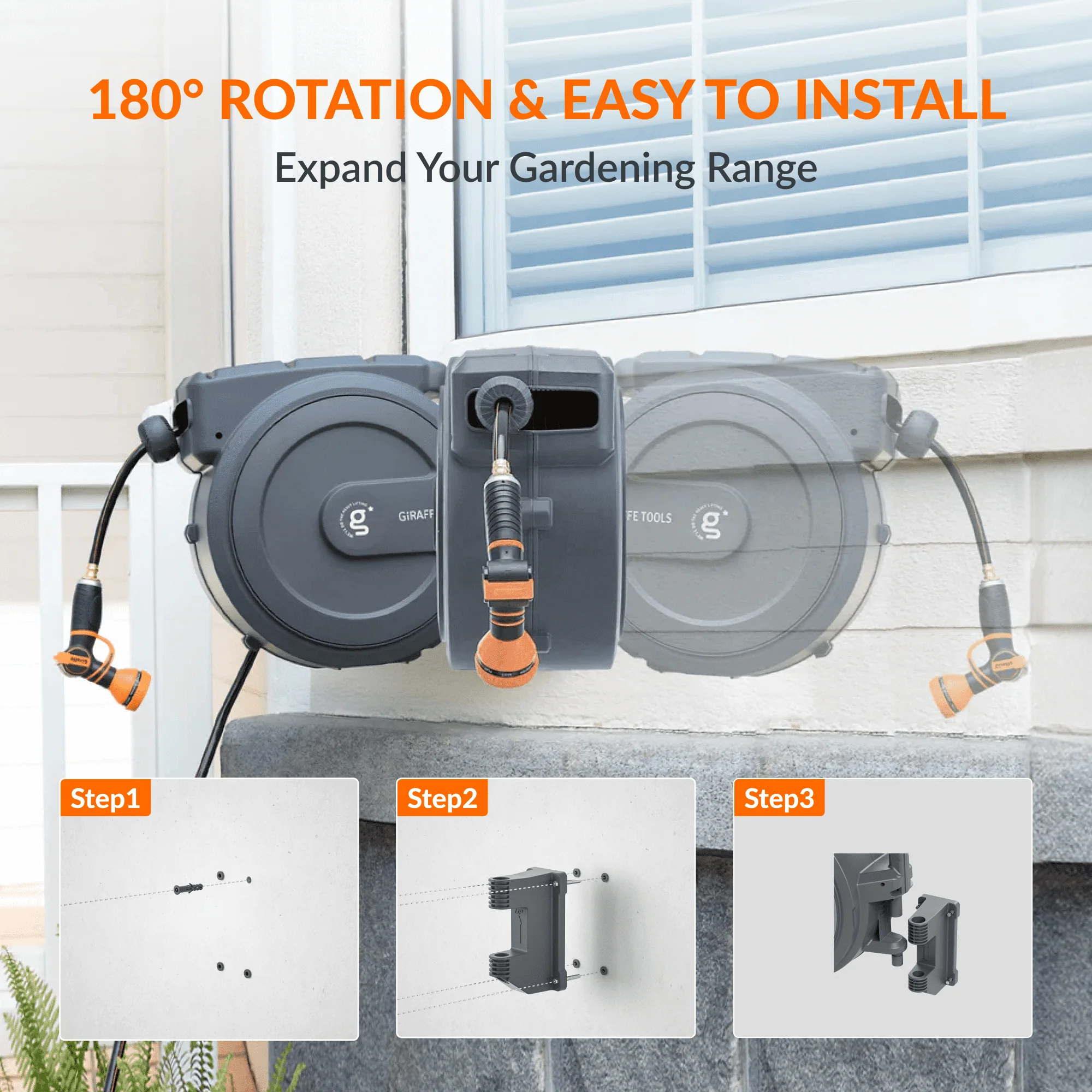 Giraffe Tools Retractable Garden Hose Reel-5/8 in-115ft with 9-mode (AW5058US) - Image 7