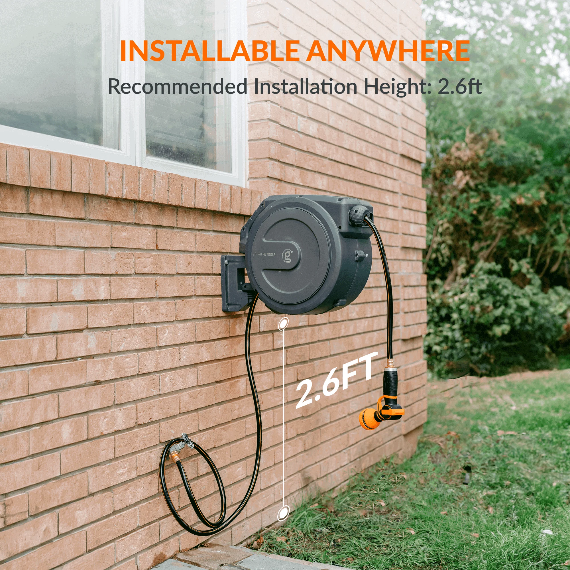 Giraffe Tools 5/8-Inch, 90 Ft. Retractable Garden Hose Reel with Auto-Rewind - Image 9