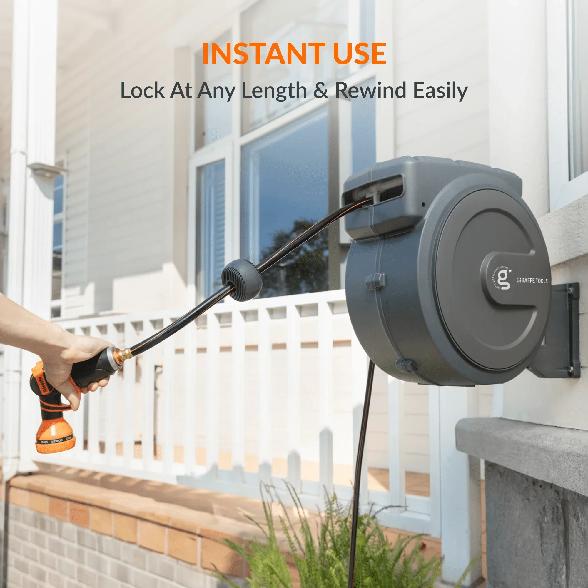 Giraffe Tools 62 Ft.- 155 Ft. Retractable Garden Hose Reel with Adjustable 9-pattern Nozzle - Image 4