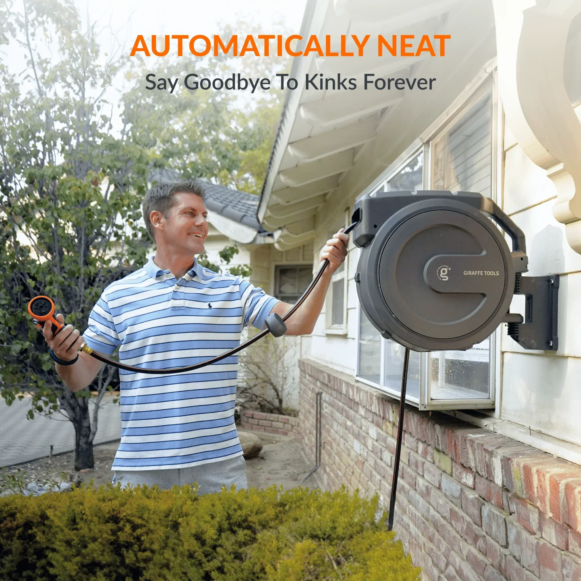 Giraffe Tools 62 Ft.- 155 Ft. Retractable Garden Hose Reel with Adjustable 9-pattern Nozzle - Image 5