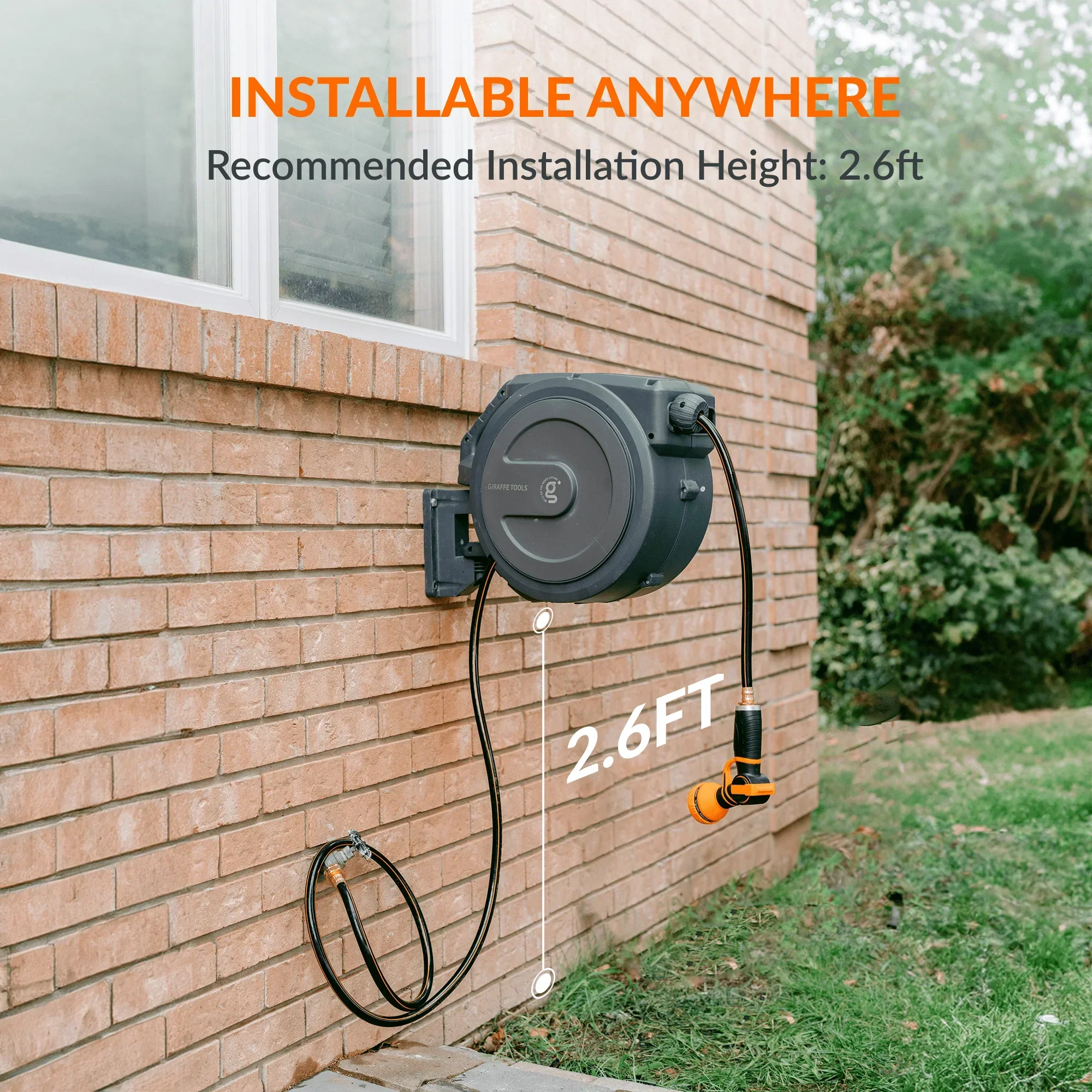 Giraffe Tools 62 Ft.- 155 Ft. Retractable Garden Hose Reel with Adjustable 9-pattern Nozzle - Image 8