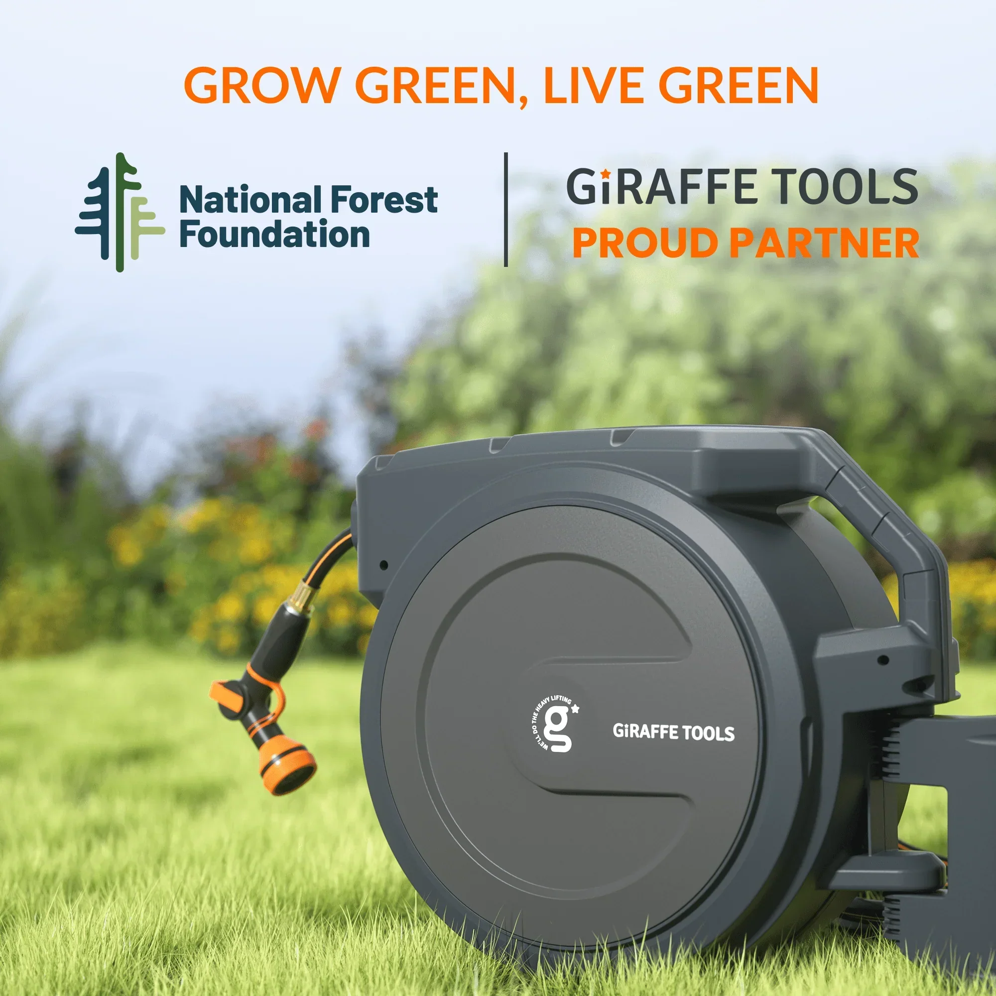 Giraffe Tools 62 Ft.- 155 Ft. Retractable Garden Hose Reel with Adjustable 9-pattern Nozzle - Image 9