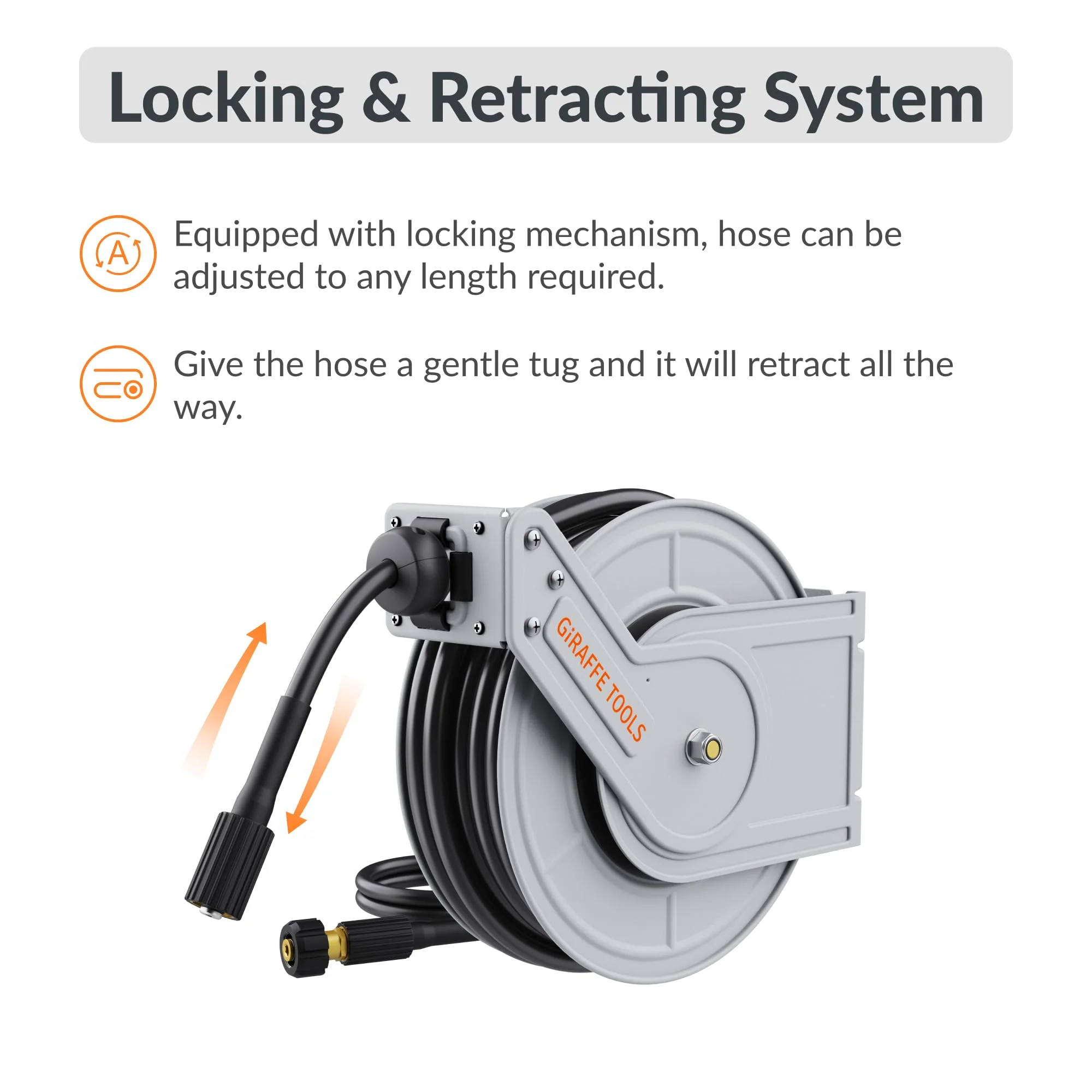 Giraffe Tools 1/4-Inch 60-65 Ft Retractable Pressure Hose Reel with Auto-Rewind - Image 3