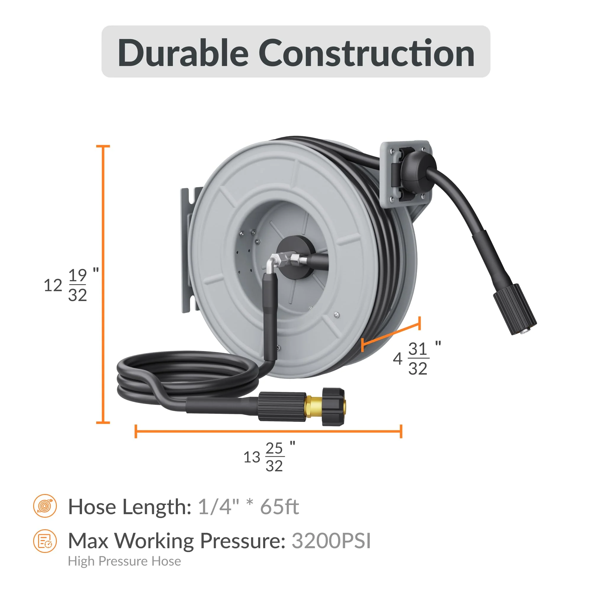 Giraffe Tools 1/4-Inch 60-65 Ft Retractable Pressure Hose Reel with Auto-Rewind - Image 7