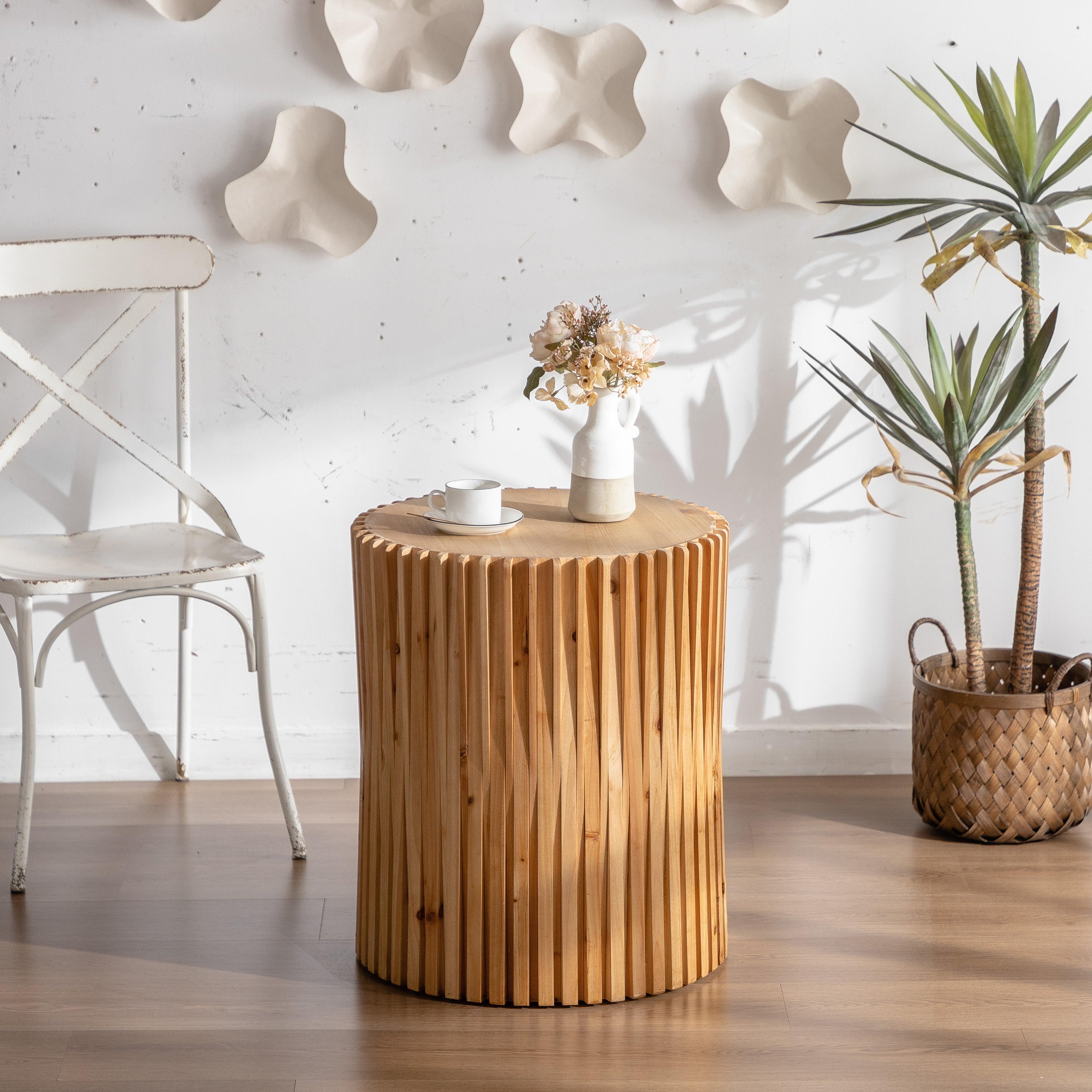 Parrot Uncle Retro Fashion Style Cylindrical MDF Coffee Table with Vertical Texture Relief Design, Suitable for Living Room, Office and Dining Room (W757P164925) - Image 2