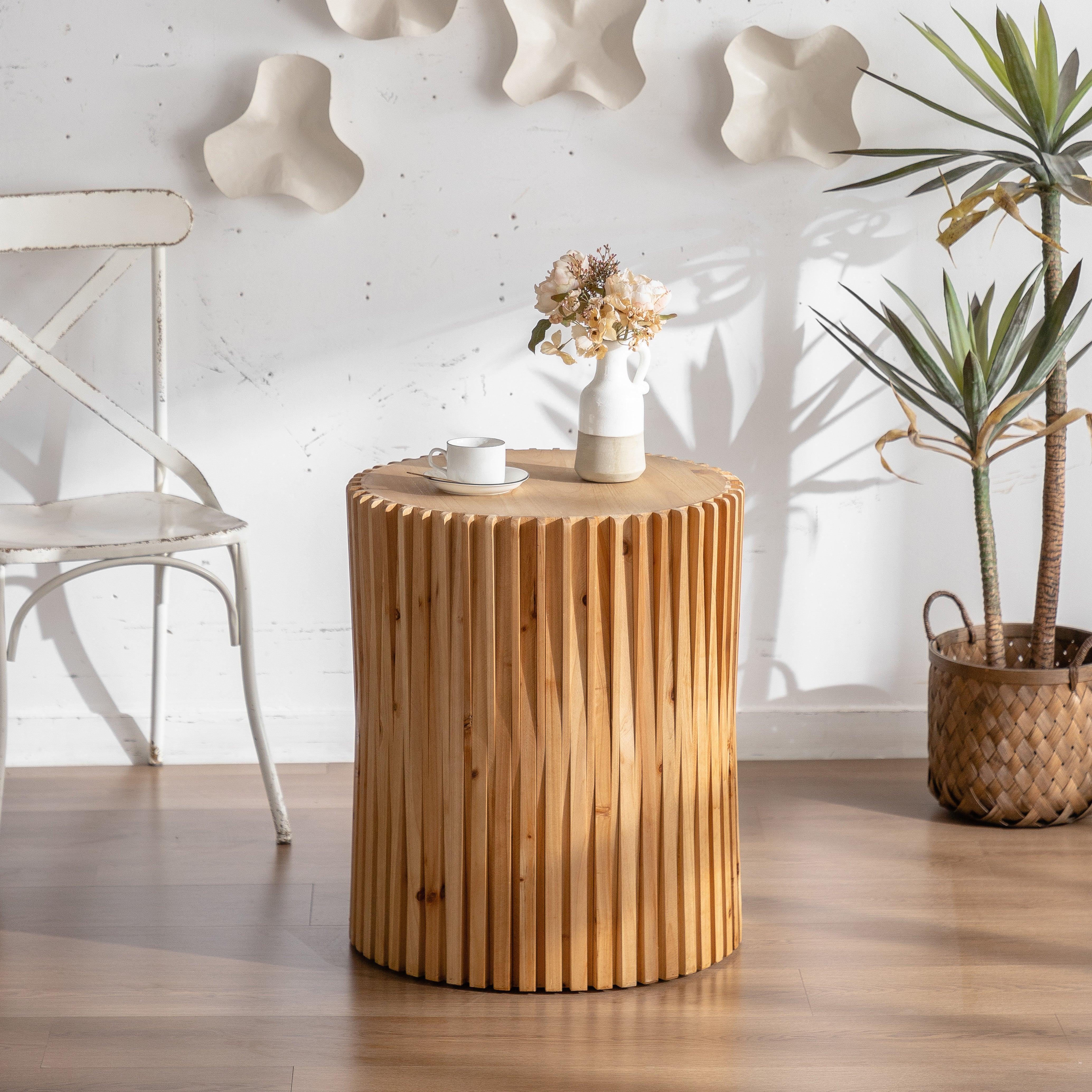 Parrot Uncle Retro Fashion Style Cylindrical MDF Coffee Table with Vertical Texture Relief Design, Suitable for Living Room, Office and Dining Room (W757P164925) - Image 4