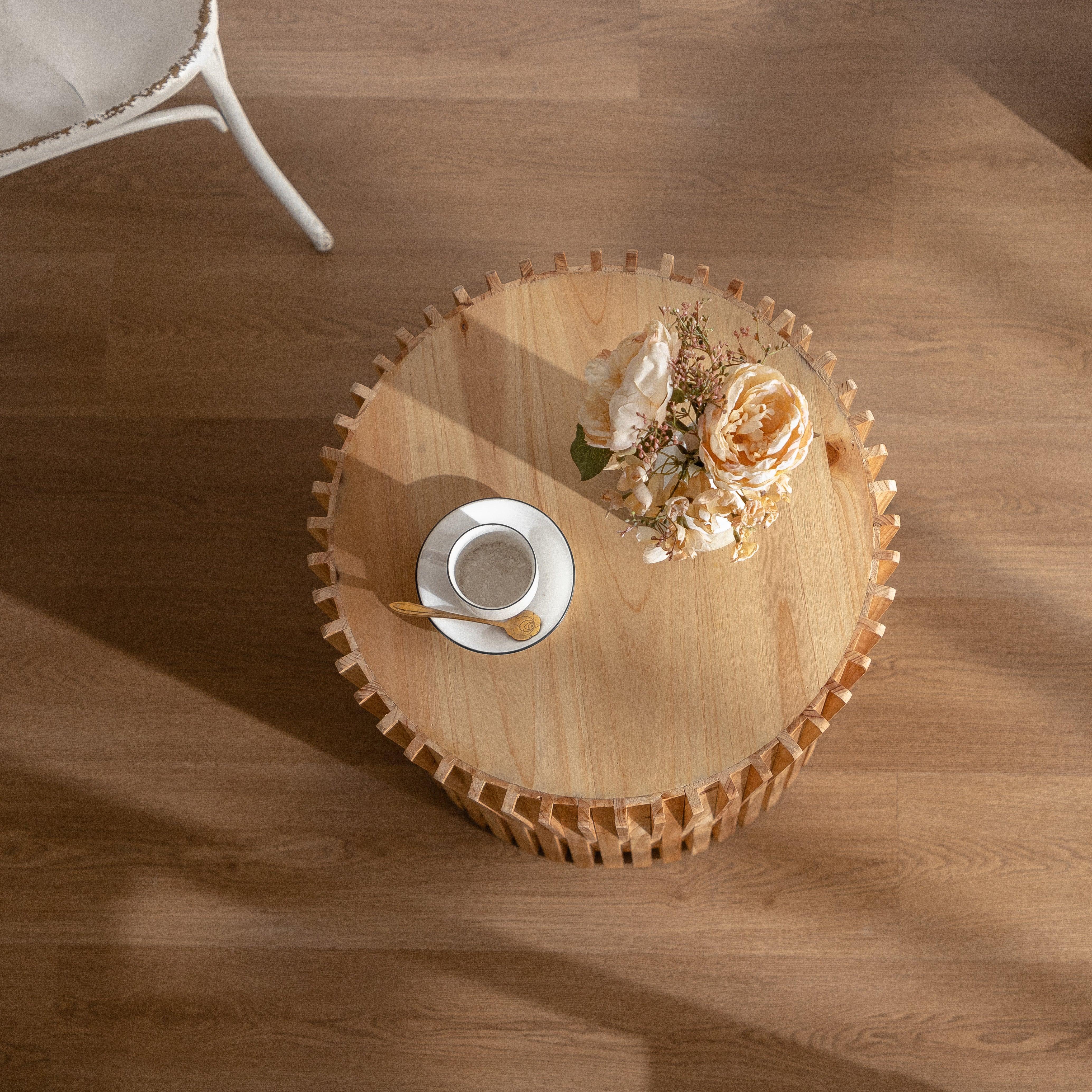 Parrot Uncle Retro Fashion Style Cylindrical MDF Coffee Table with Vertical Texture Relief Design, Suitable for Living Room, Office and Dining Room (W757P164925) - Image 5