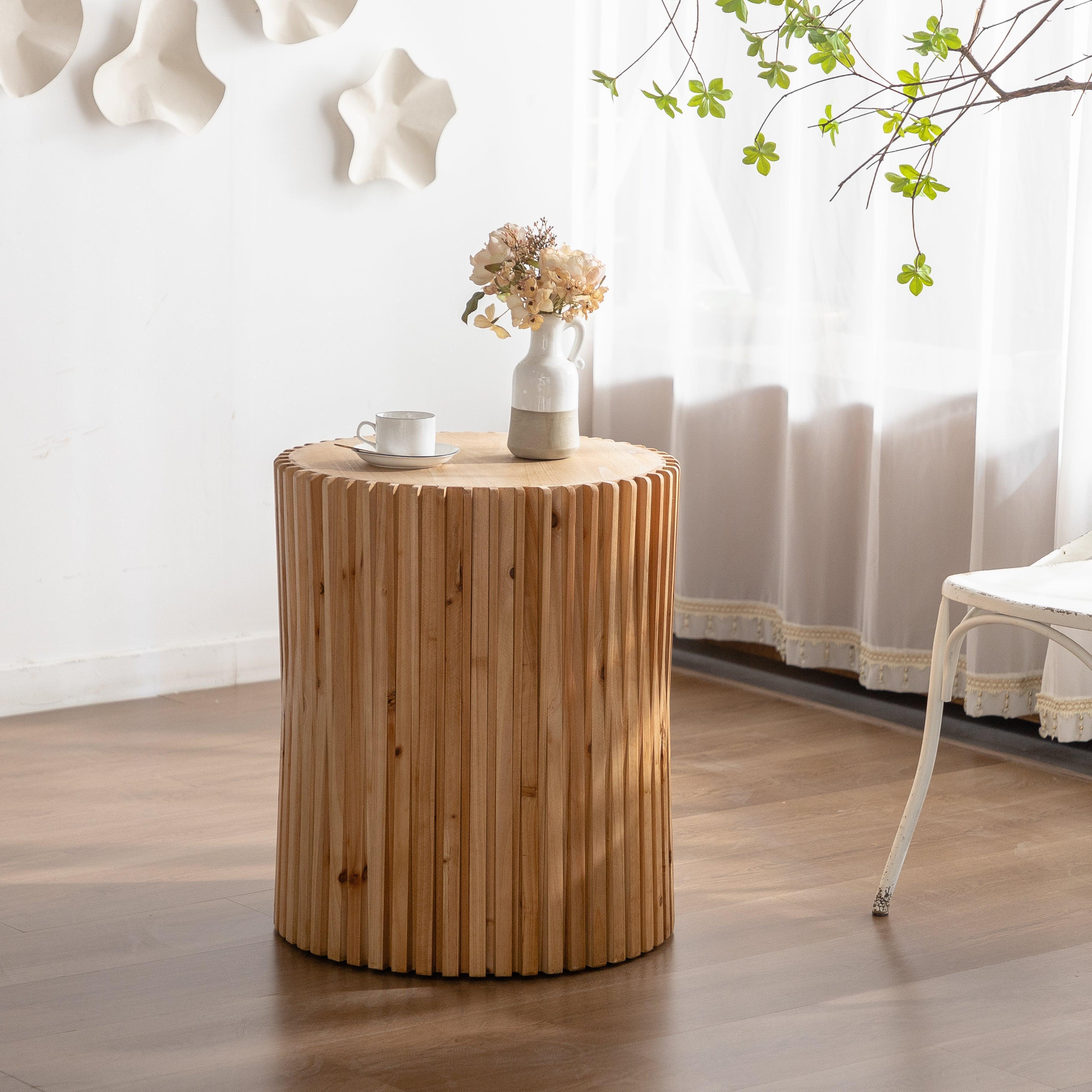 Parrot Uncle Retro Fashion Style Cylindrical MDF Coffee Table with Vertical Texture Relief Design, Suitable for Living Room, Office and Dining Room (W757P164925) - Image 7