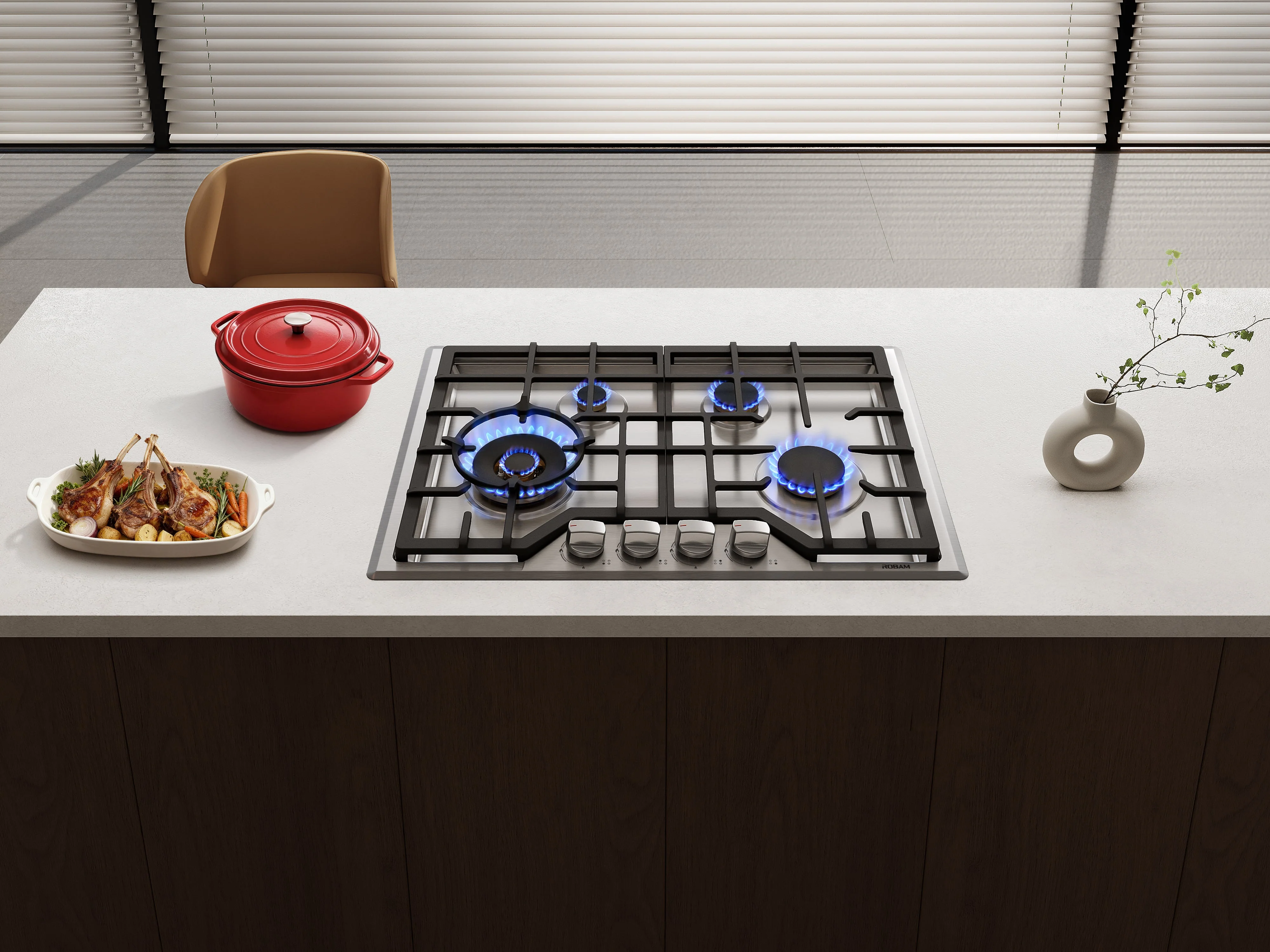 ROBAM G-Series 30-Inch Dual Fuel Cooktop with 4 Burners in Stainless Steel (G413) - Image 2