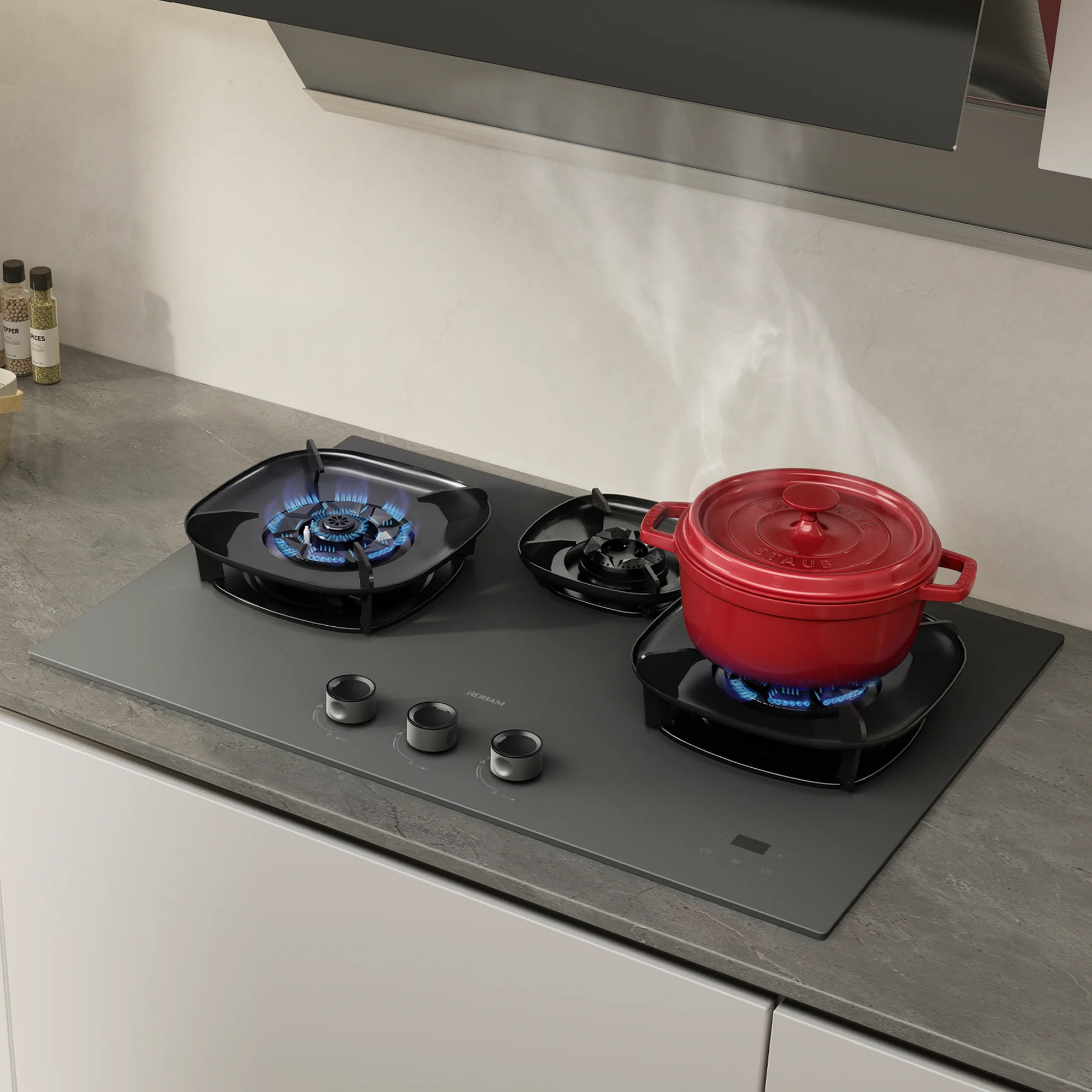ROBAM FireCube 30-Inch Gas Cooktop with 3 Burners in Black Tempered Glass (7B7H30/7B7H31) - Image 2
