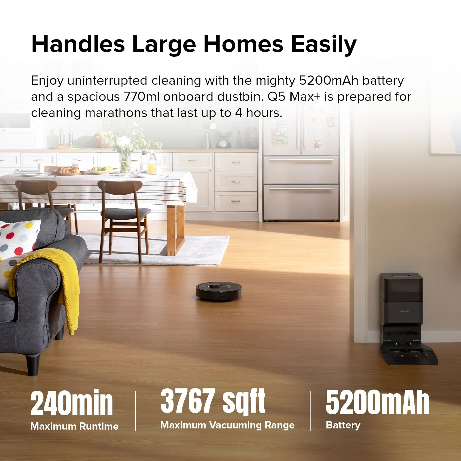 Roborock Q5 Max+ Robot Vacuum Cleaner, 5500Pa, Smart navigation wand Auto-Empty Dock - Image 6