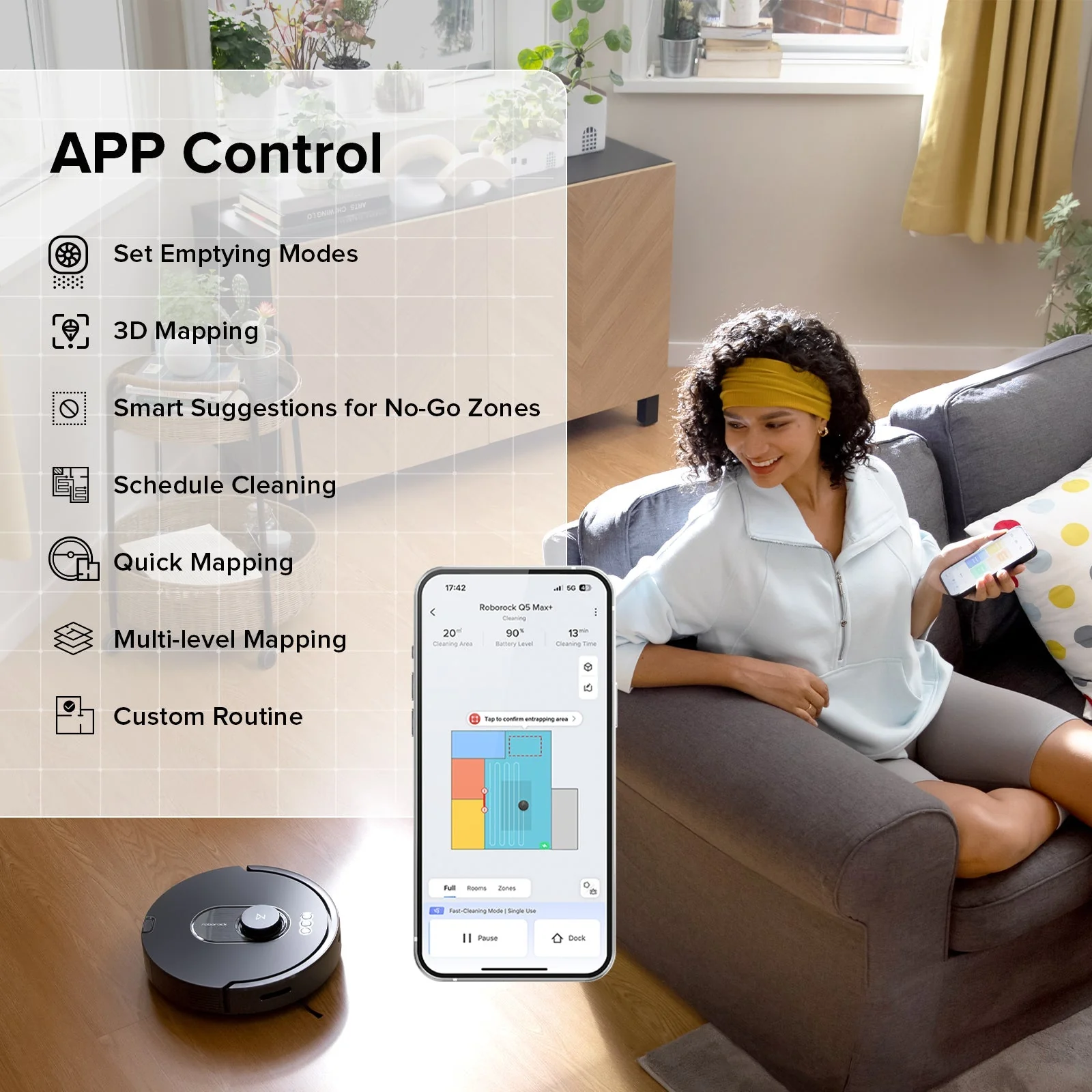 Roborock Q5 Max+ Robot Vacuum Cleaner, 5500Pa, Smart navigation wand Auto-Empty Dock - Image 7