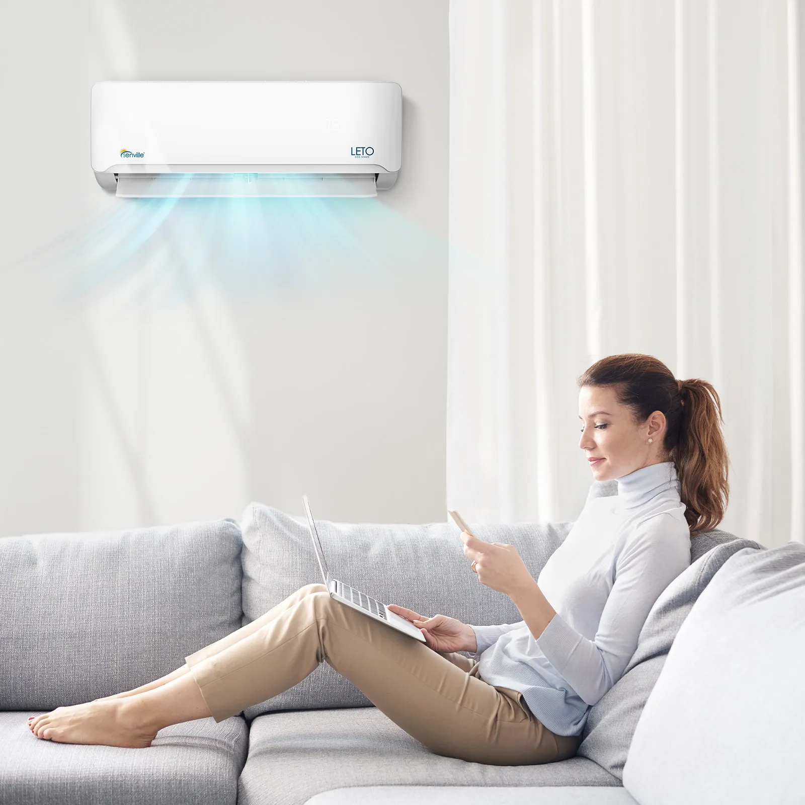 Senville LETO Series 12K BTU Mini Split with 21.2 SEER2, 115V Ductless Air Conditioner and Heat Pump Condenser with Wall Mount Air Handler (SENL-12CD) - Image 6