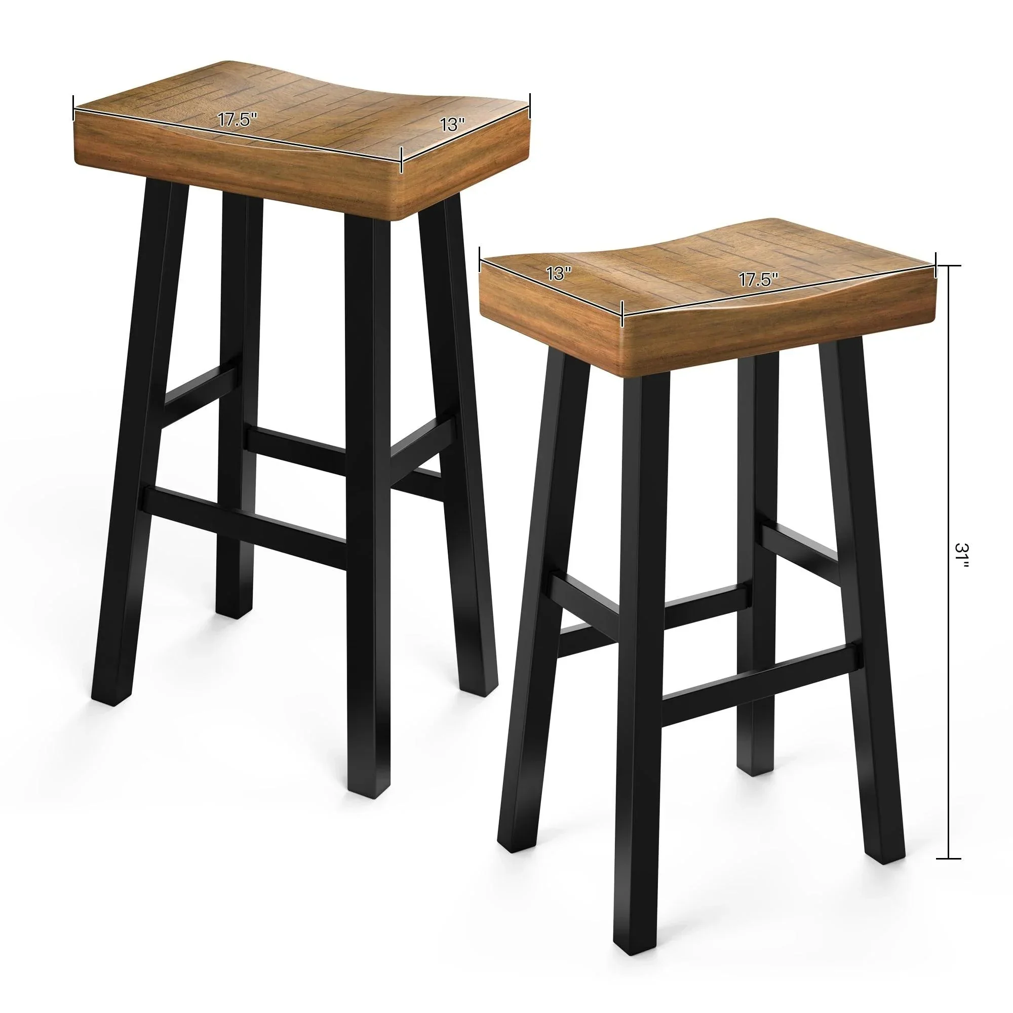 Parrot Uncle Set of 2 Farmhouse Solid Wood Bar Stools - Backless Saddle Seat Counter Height Chairs for Kitchen Island, Breakfast Nook & Home Office - Image 10