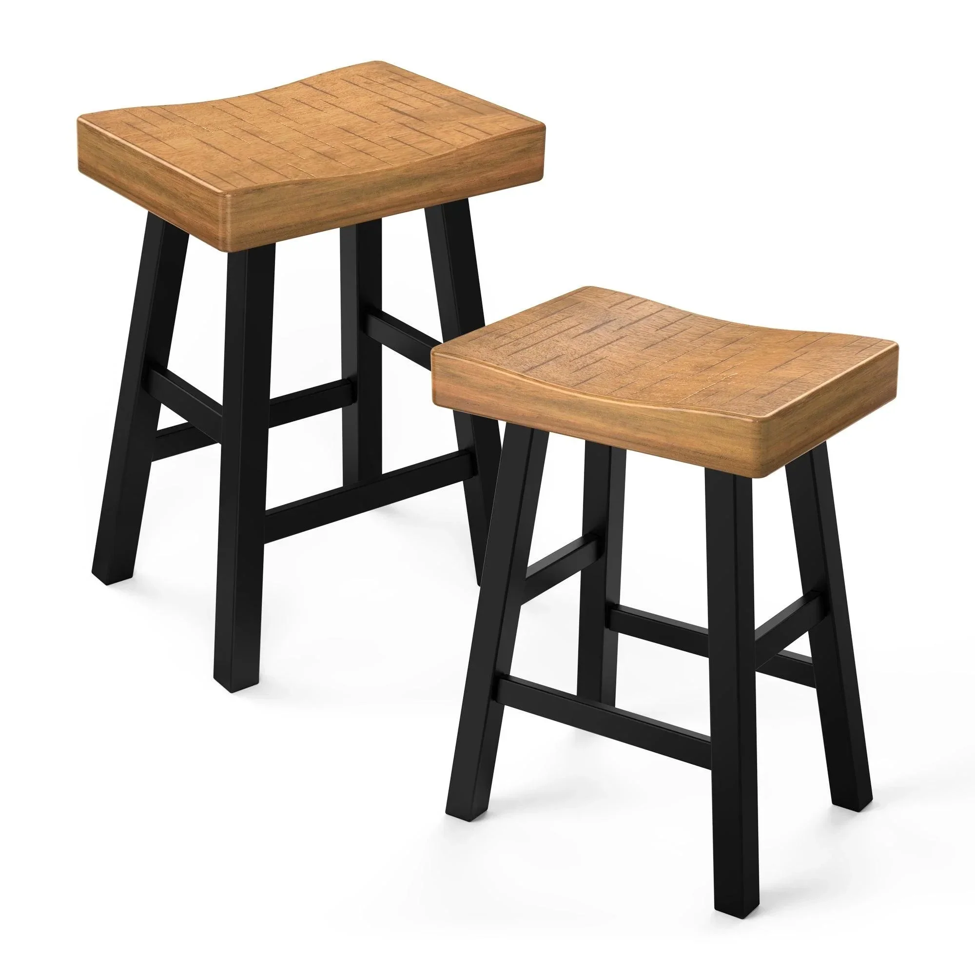 Parrot Uncle Set of 2 Farmhouse Solid Wood Bar Stools - Backless Saddle Seat Counter Height Chairs for Kitchen Island, Breakfast Nook & Home Office - Image 13