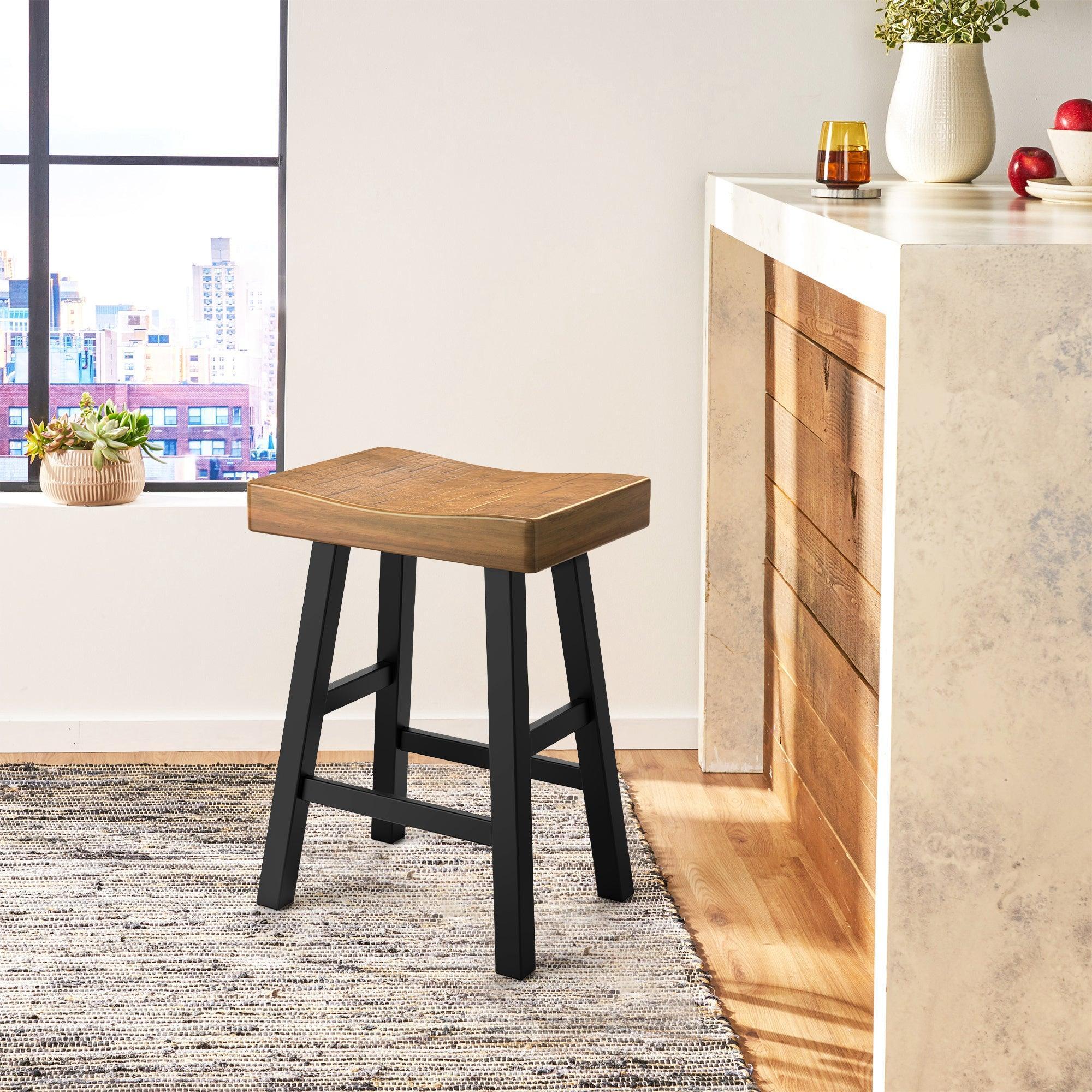 Parrot Uncle Set of 2 Farmhouse Solid Wood Bar Stools - Backless Saddle Seat Counter Height Chairs for Kitchen Island, Breakfast Nook & Home Office - Image 14