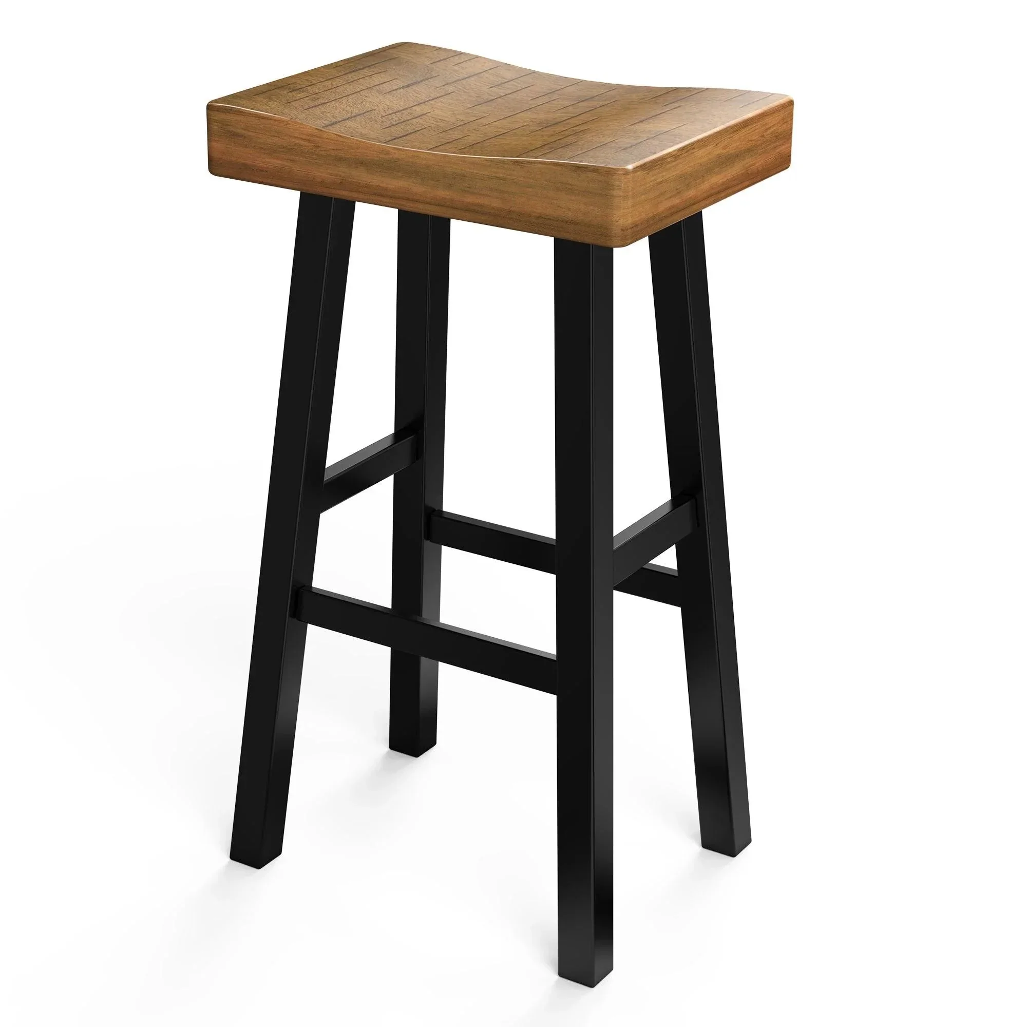 Parrot Uncle Set of 2 Farmhouse Solid Wood Bar Stools - Backless Saddle Seat Counter Height Chairs for Kitchen Island, Breakfast Nook & Home Office - Image 15