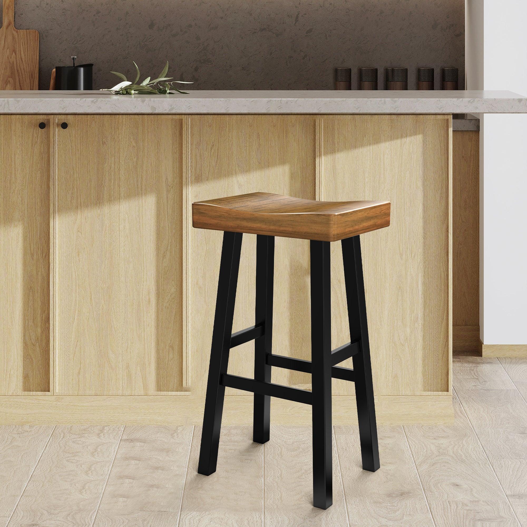 Parrot Uncle Set of 2 Farmhouse Solid Wood Bar Stools - Backless Saddle Seat Counter Height Chairs for Kitchen Island, Breakfast Nook & Home Office - Image 16