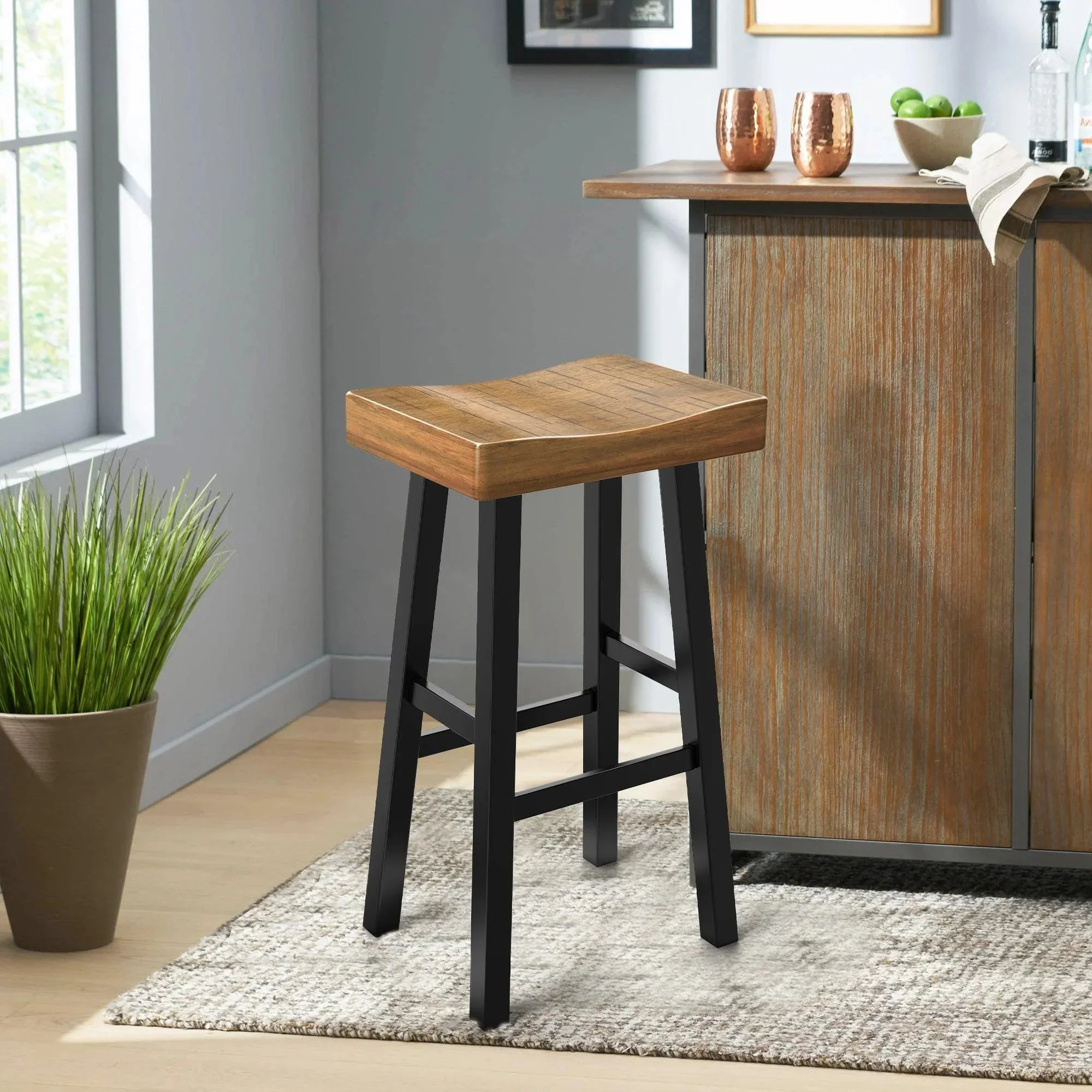 Parrot Uncle Set of 2 Farmhouse Solid Wood Bar Stools - Backless Saddle Seat Counter Height Chairs for Kitchen Island, Breakfast Nook & Home Office - Image 17