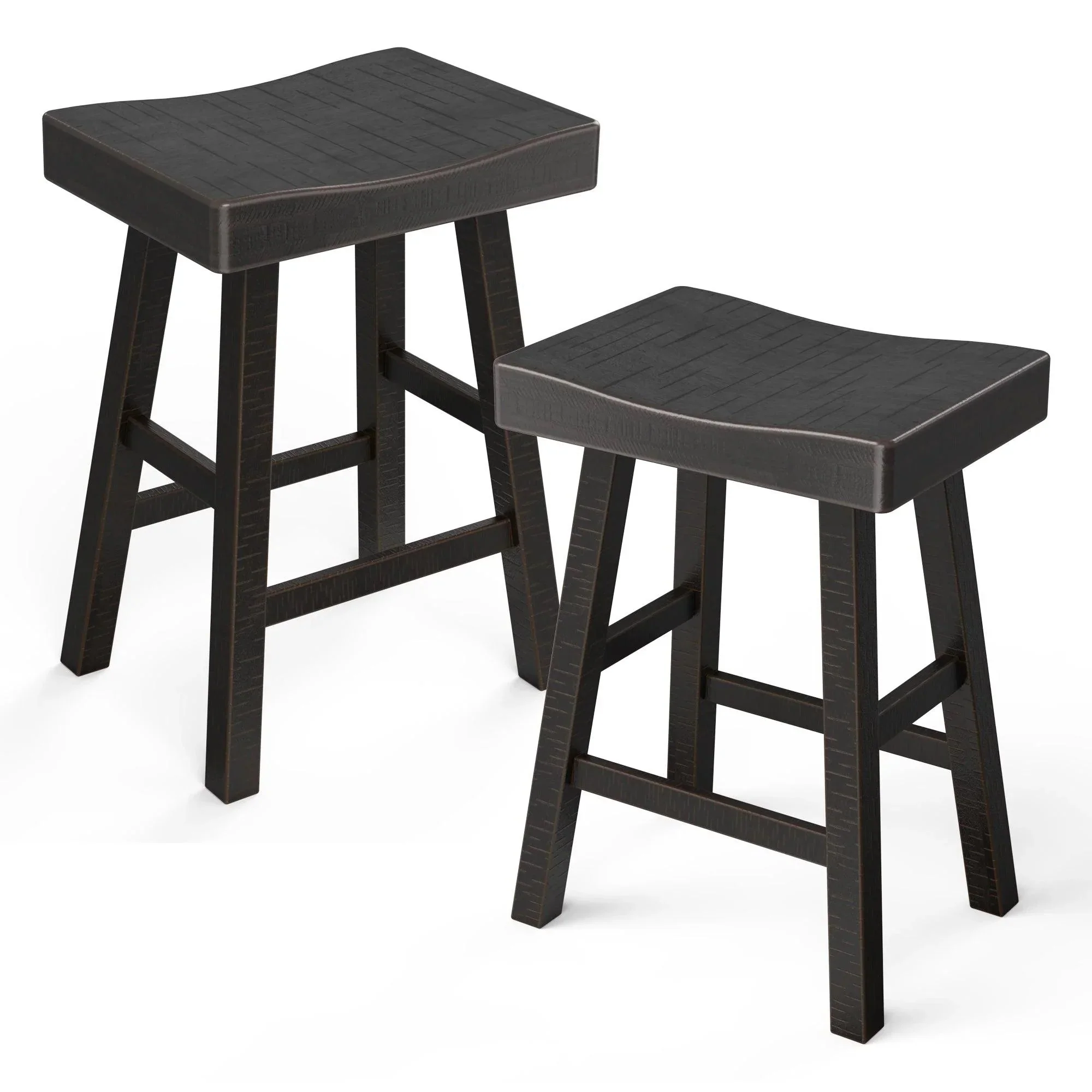 Parrot Uncle Set of 2 Farmhouse Solid Wood Bar Stools - Backless Saddle Seat Counter Height Chairs for Kitchen Island, Breakfast Nook & Home Office - Image 19